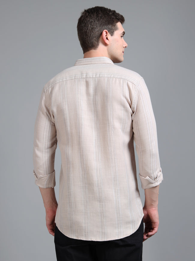 Men Zane Beige Stripes Shirt
