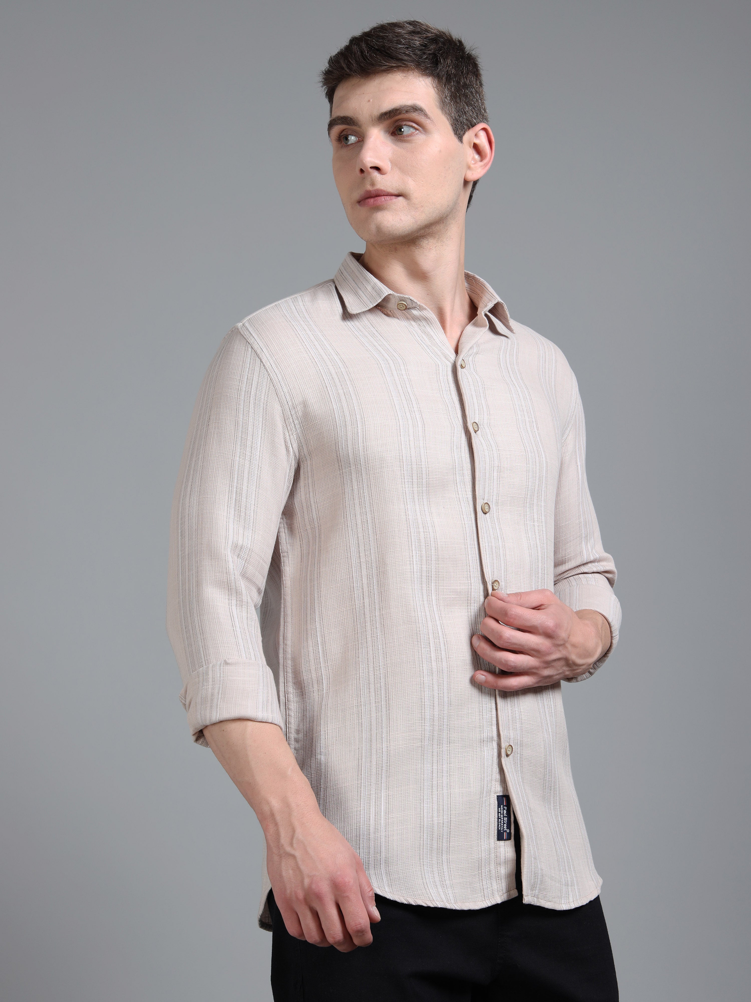 Men Zane Beige Stripes Shirt