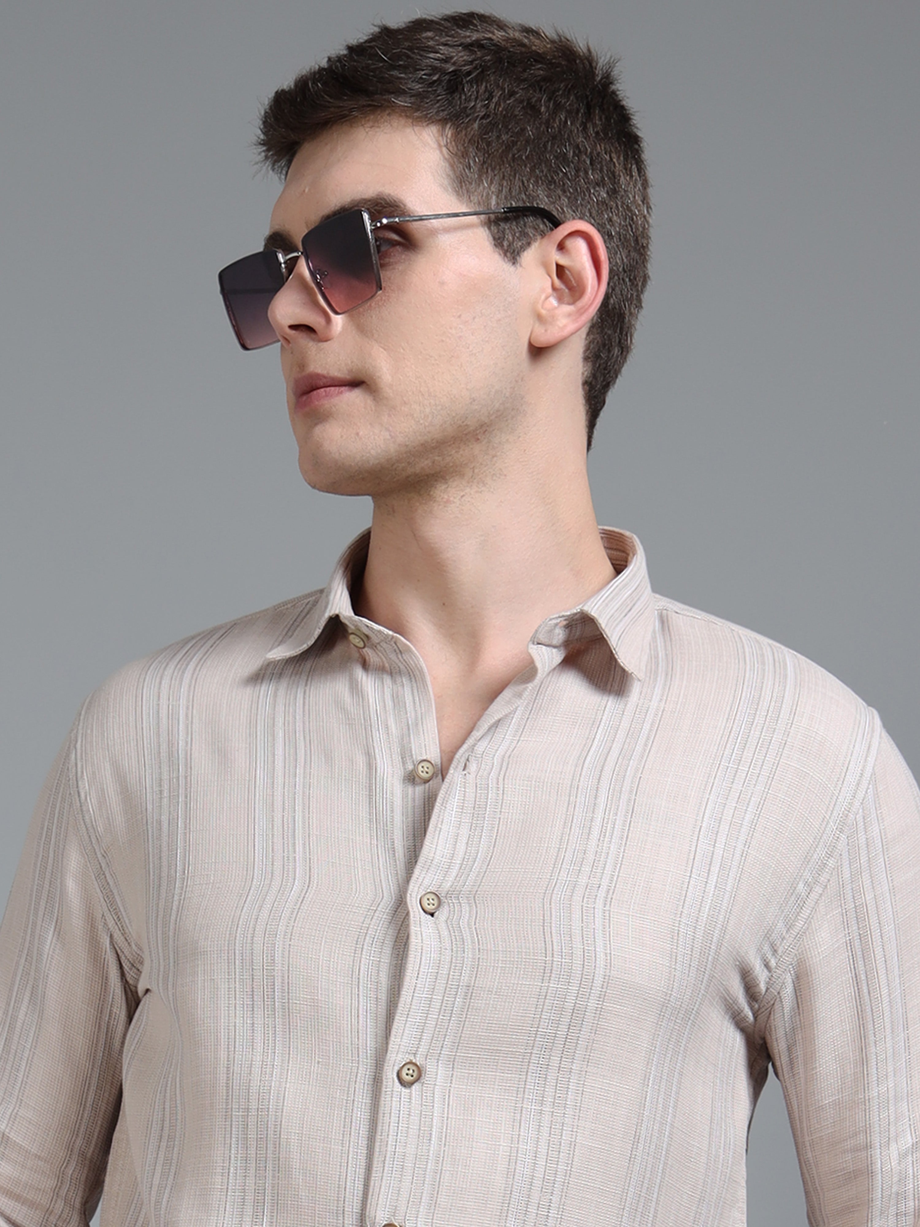Men Zane Beige Stripes Shirt