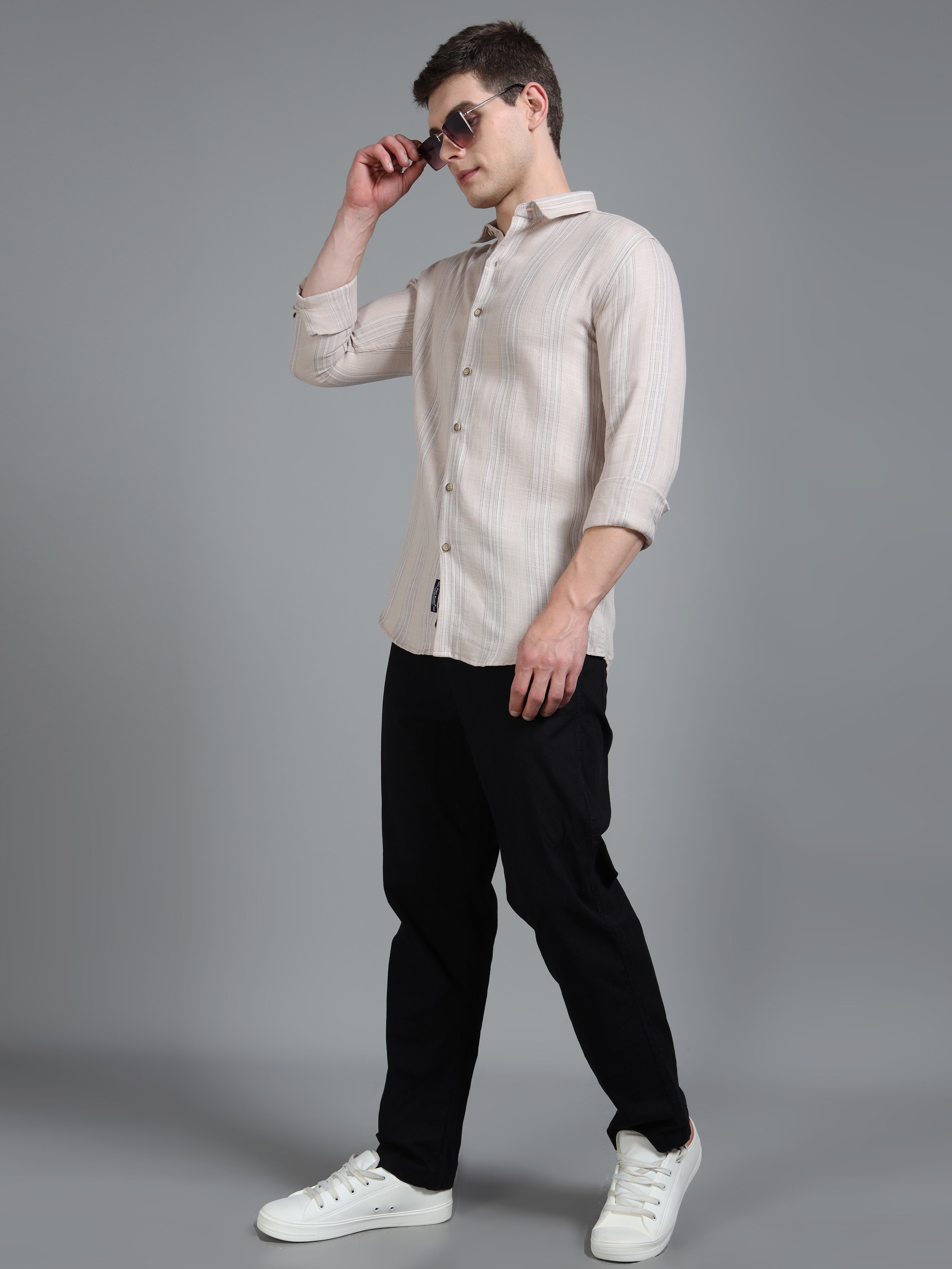 Men Zane Beige Stripes Shirt