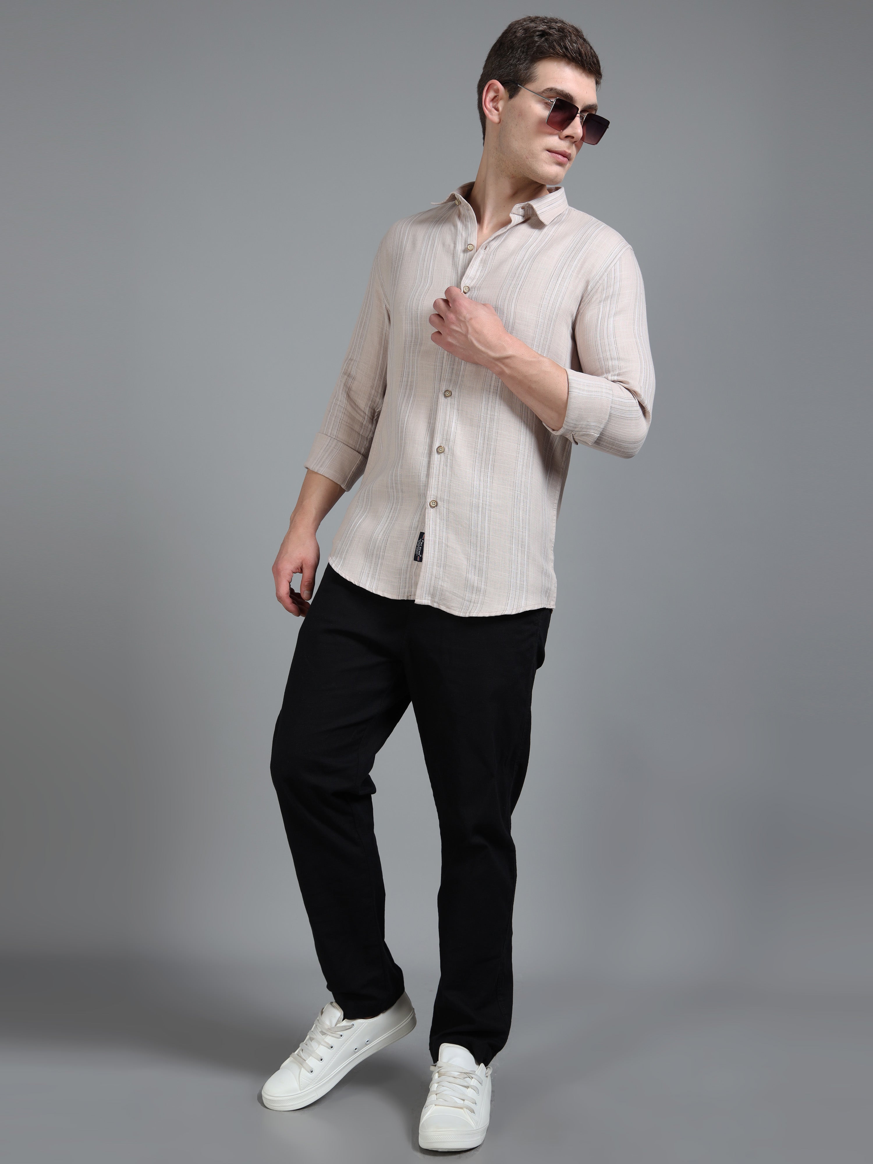 Men Zane Beige Stripes Shirt