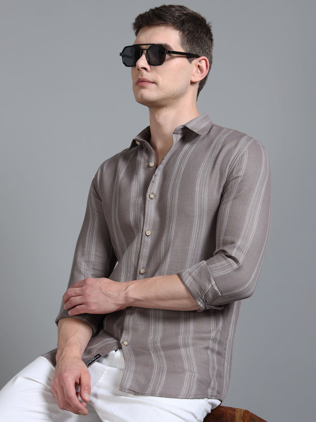 Men Zane Brown Stripes Shirt