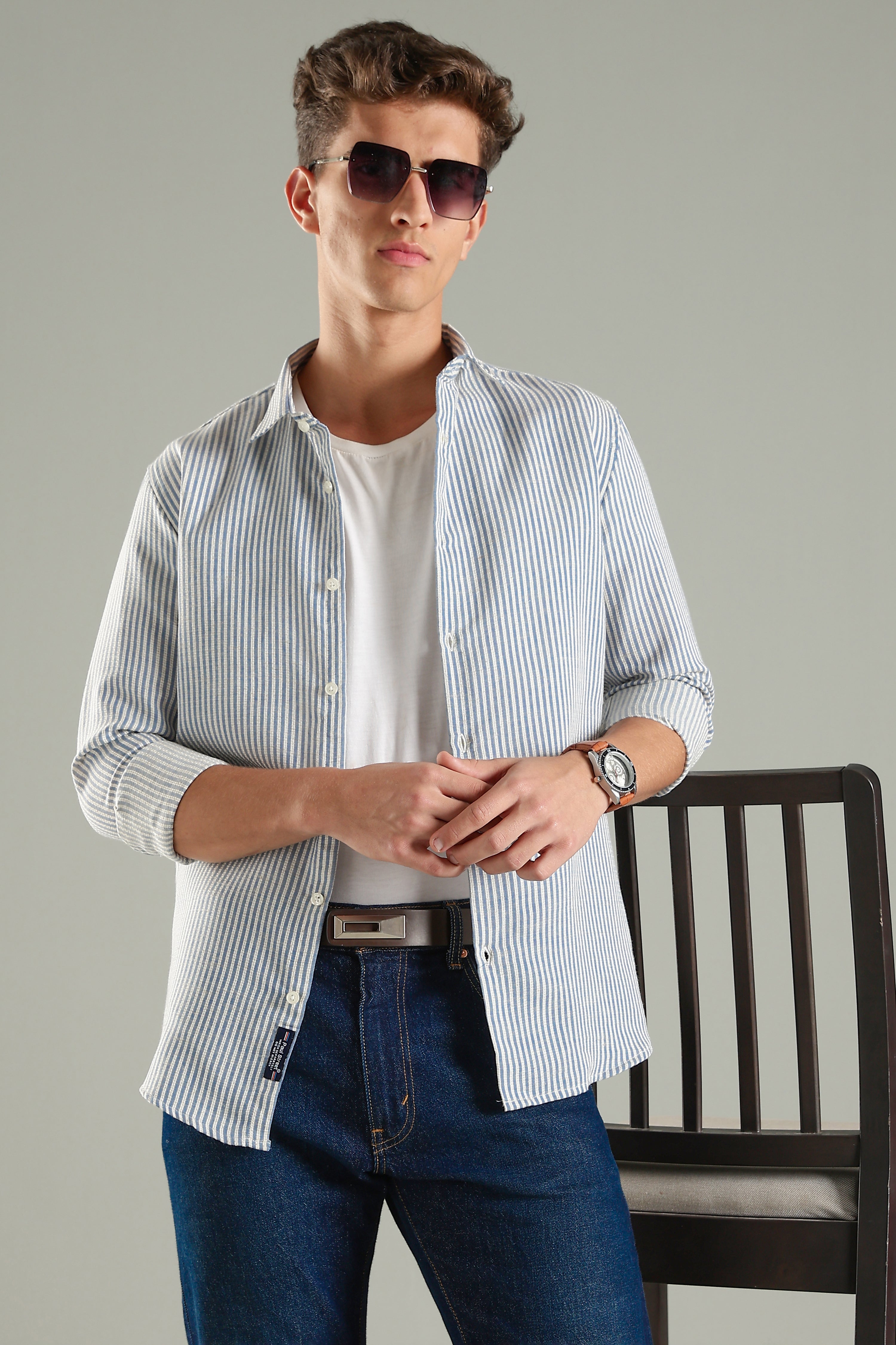 Men Looma Blue Stripes Shirt