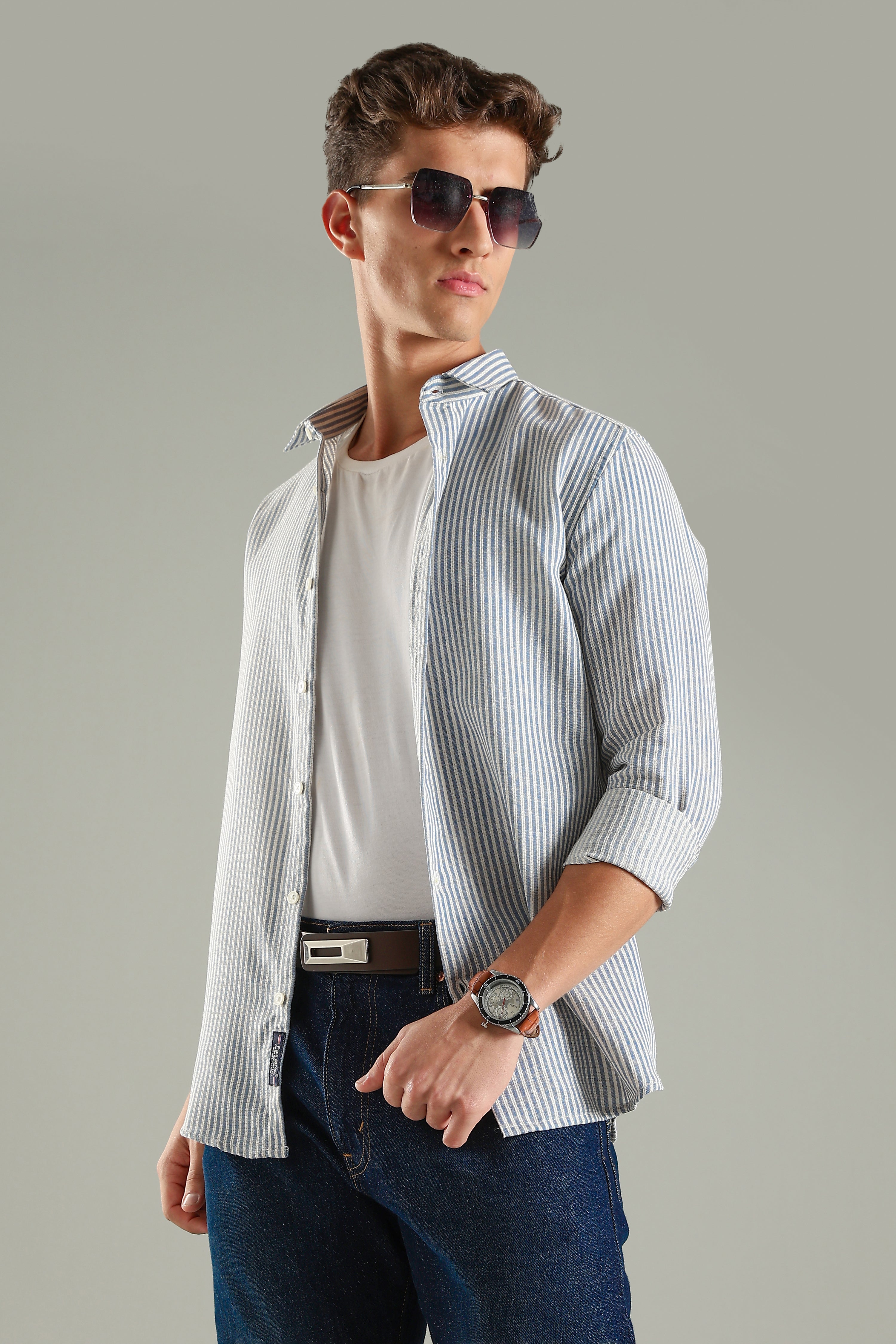 Men Looma Blue Stripes Shirt