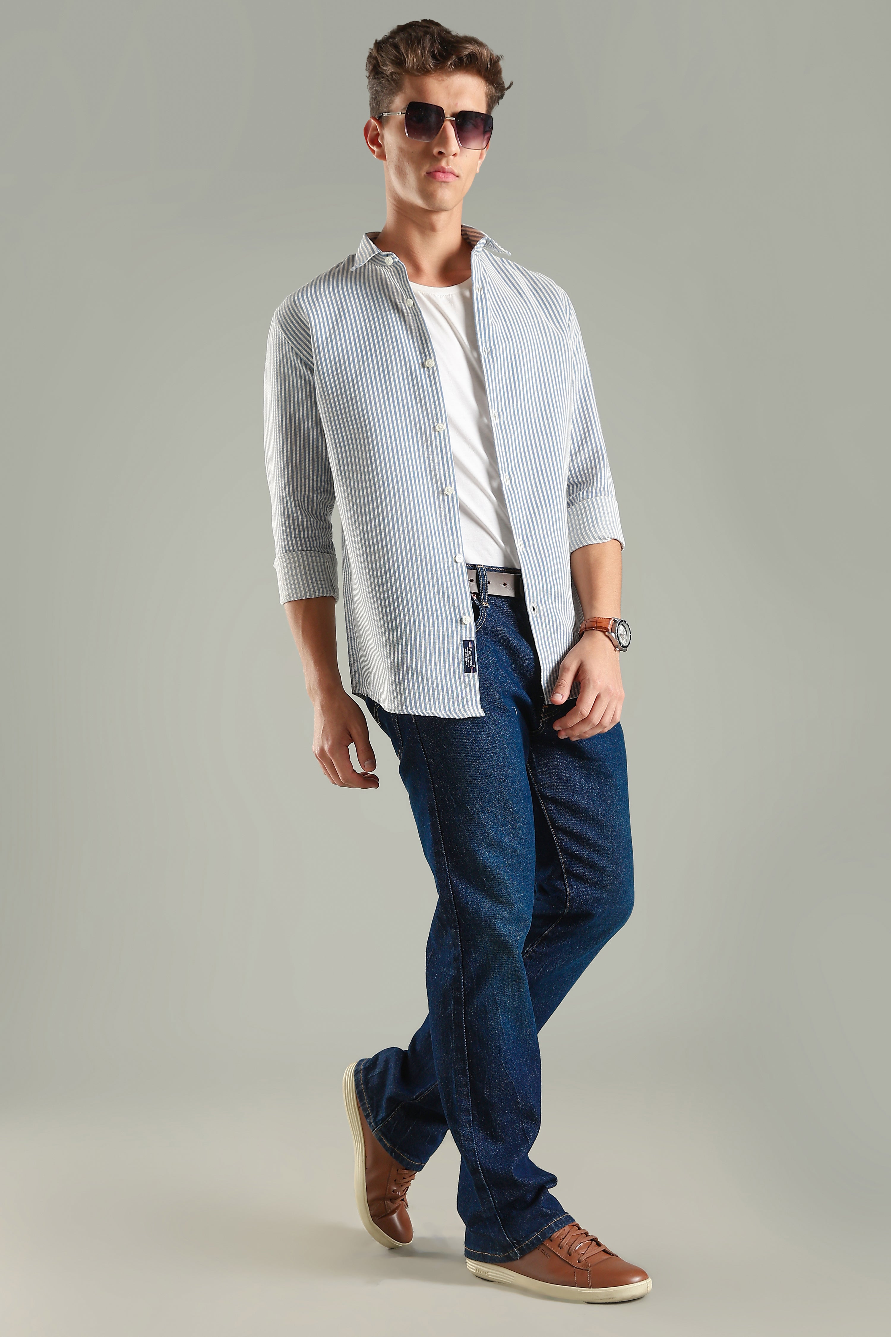 Men Looma Blue Stripes Shirt