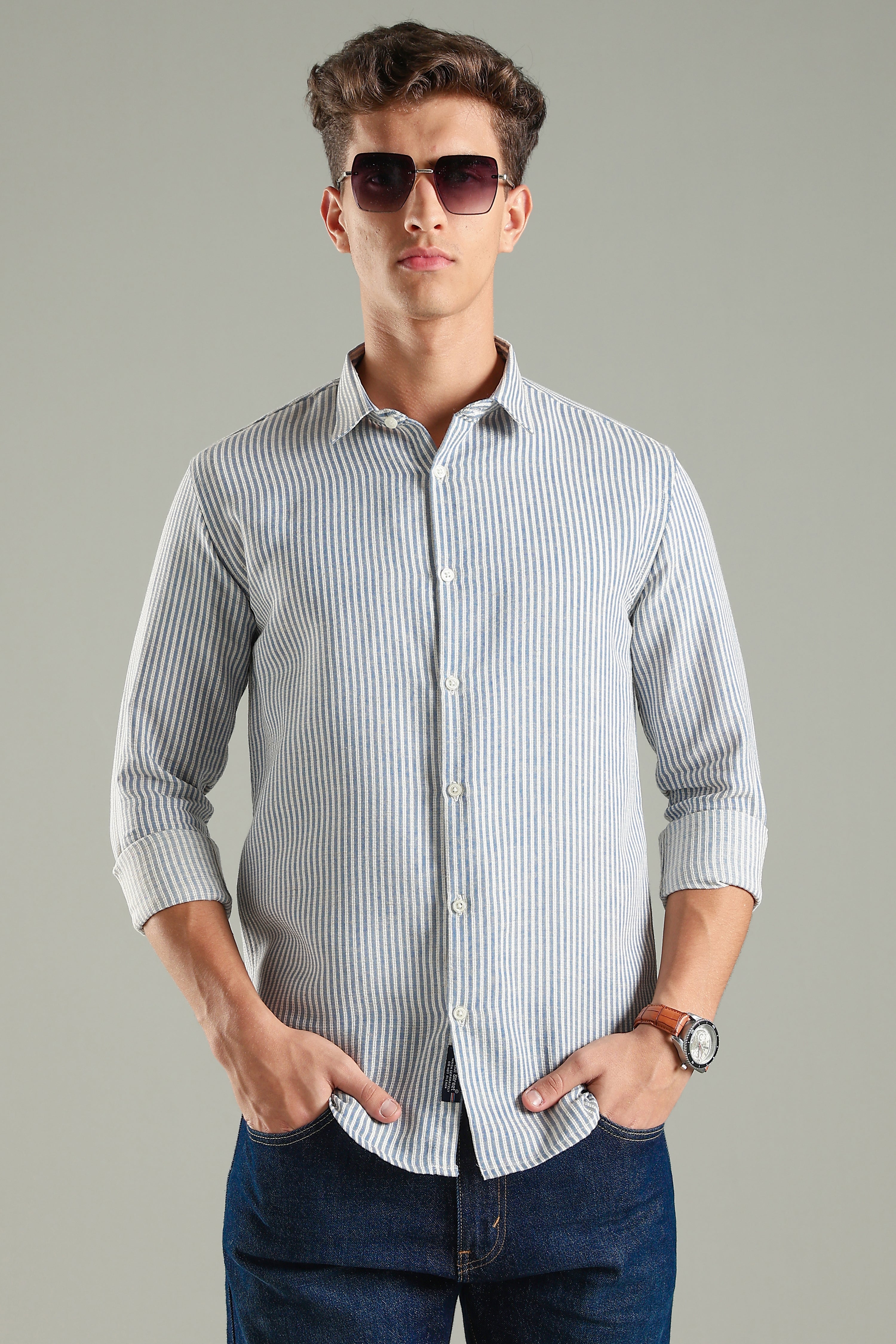 Men Looma Blue Stripes Shirt