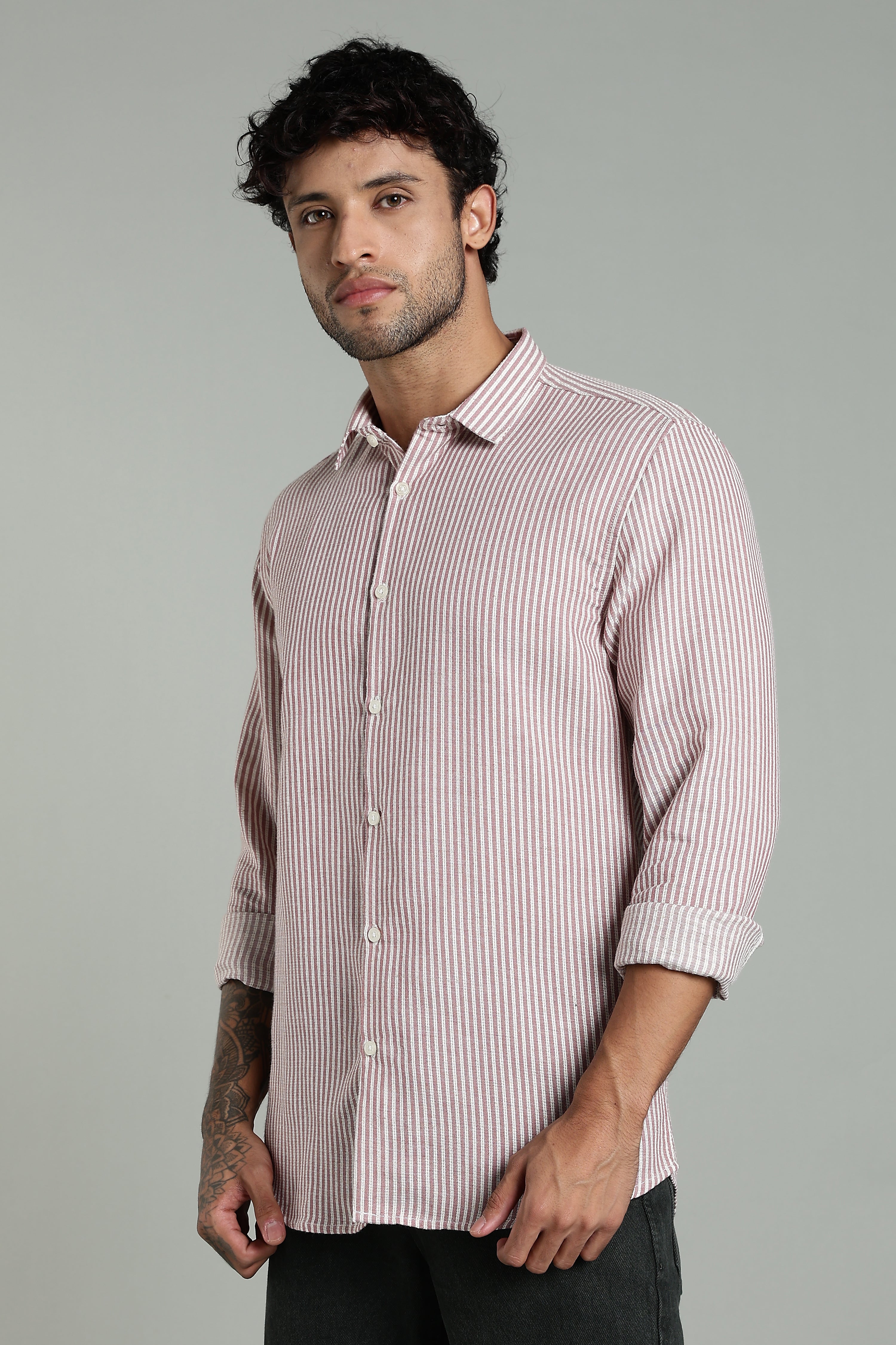 Men Looma Pink Stripes Shirt