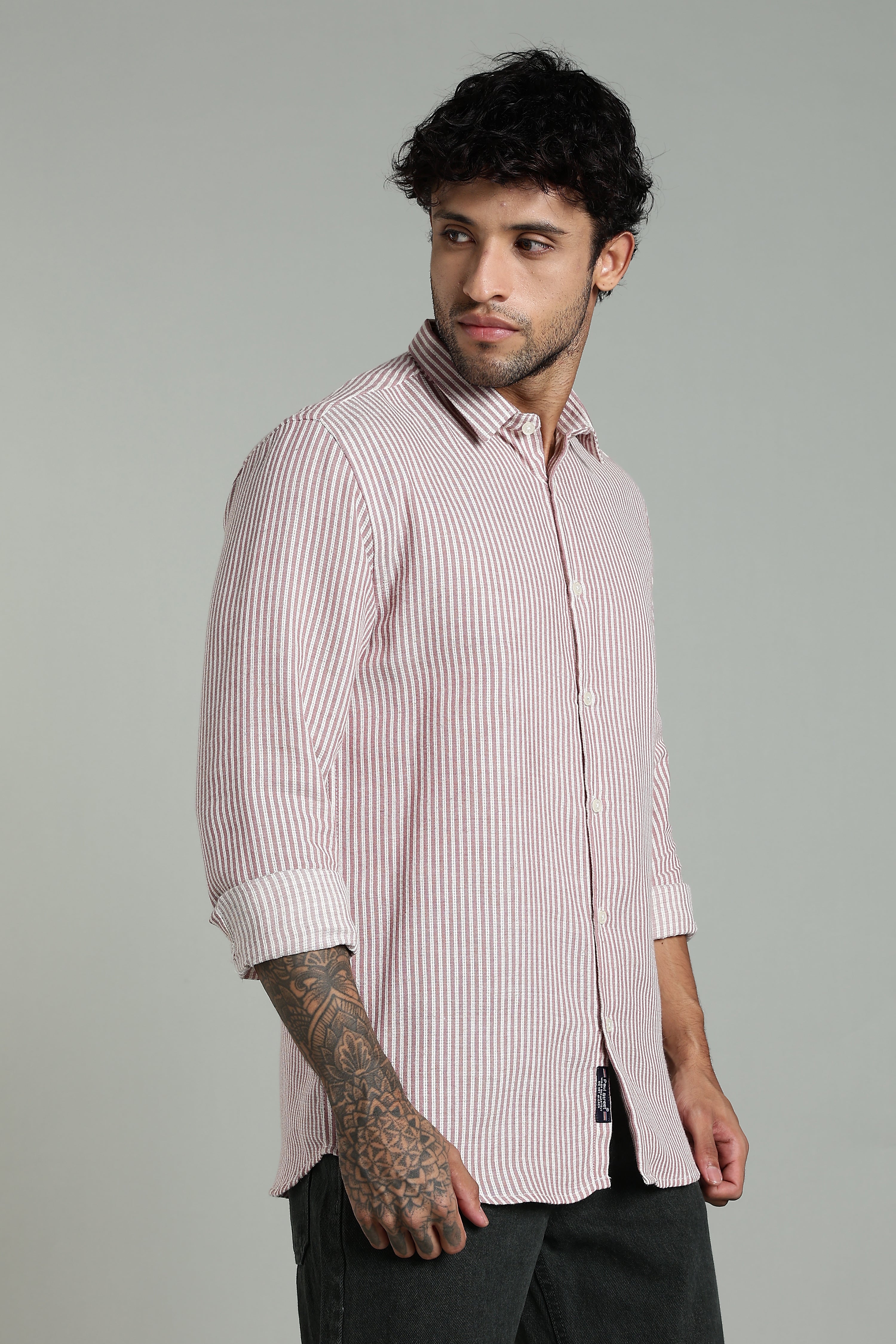 Men Looma Pink Stripes Shirt