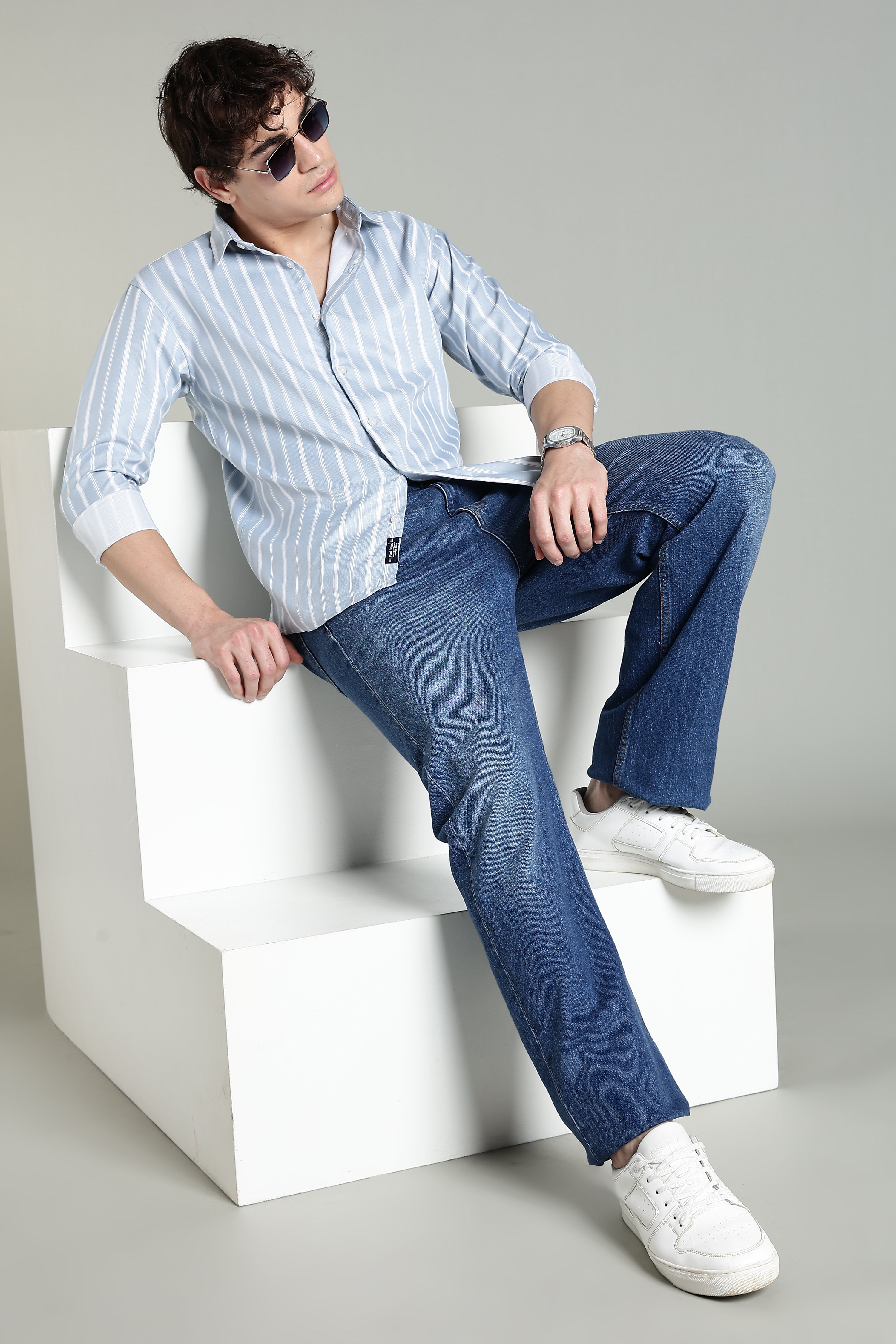 Men Verta Blue Striped Shirt