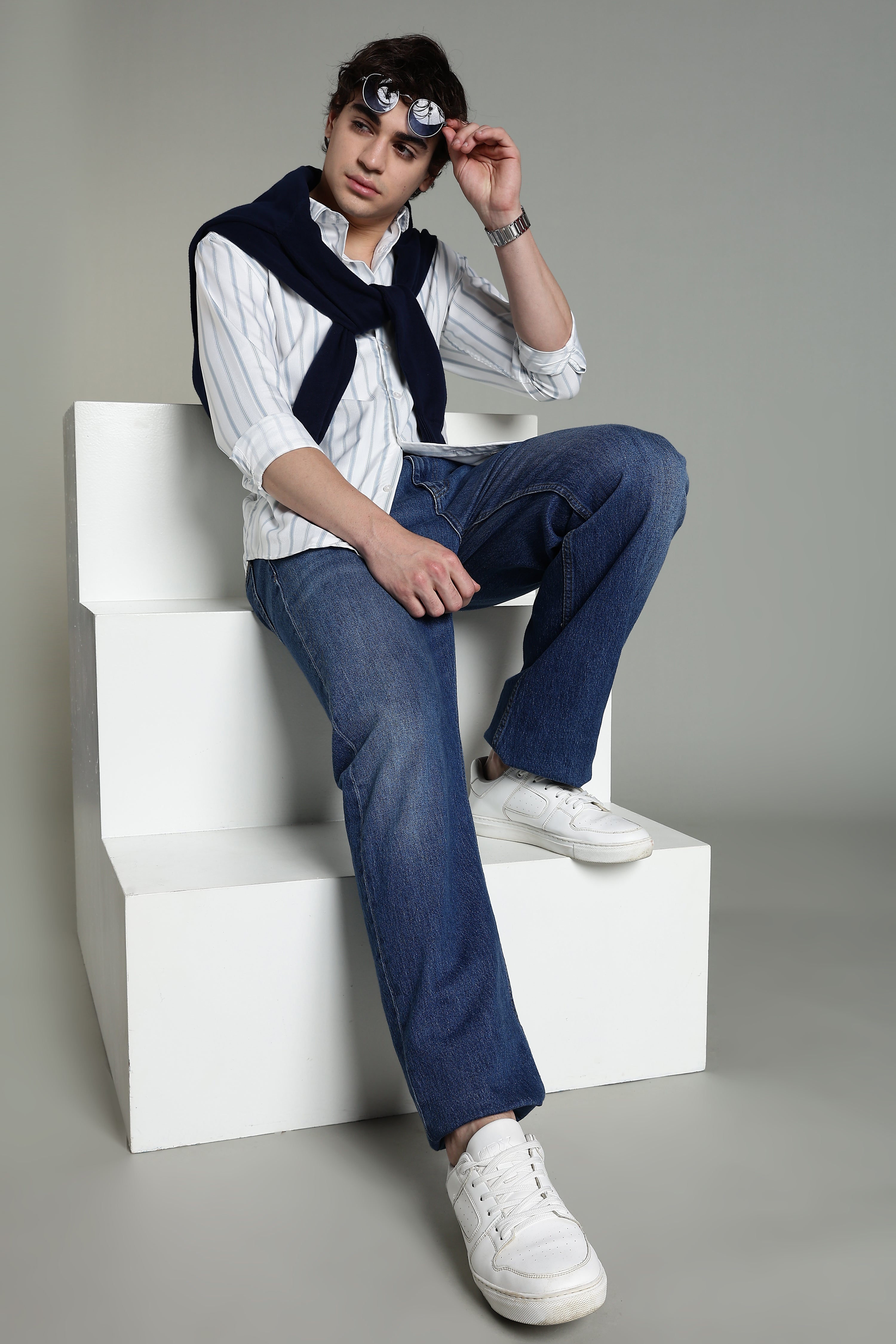 Men Stran Beige Striped Shirt