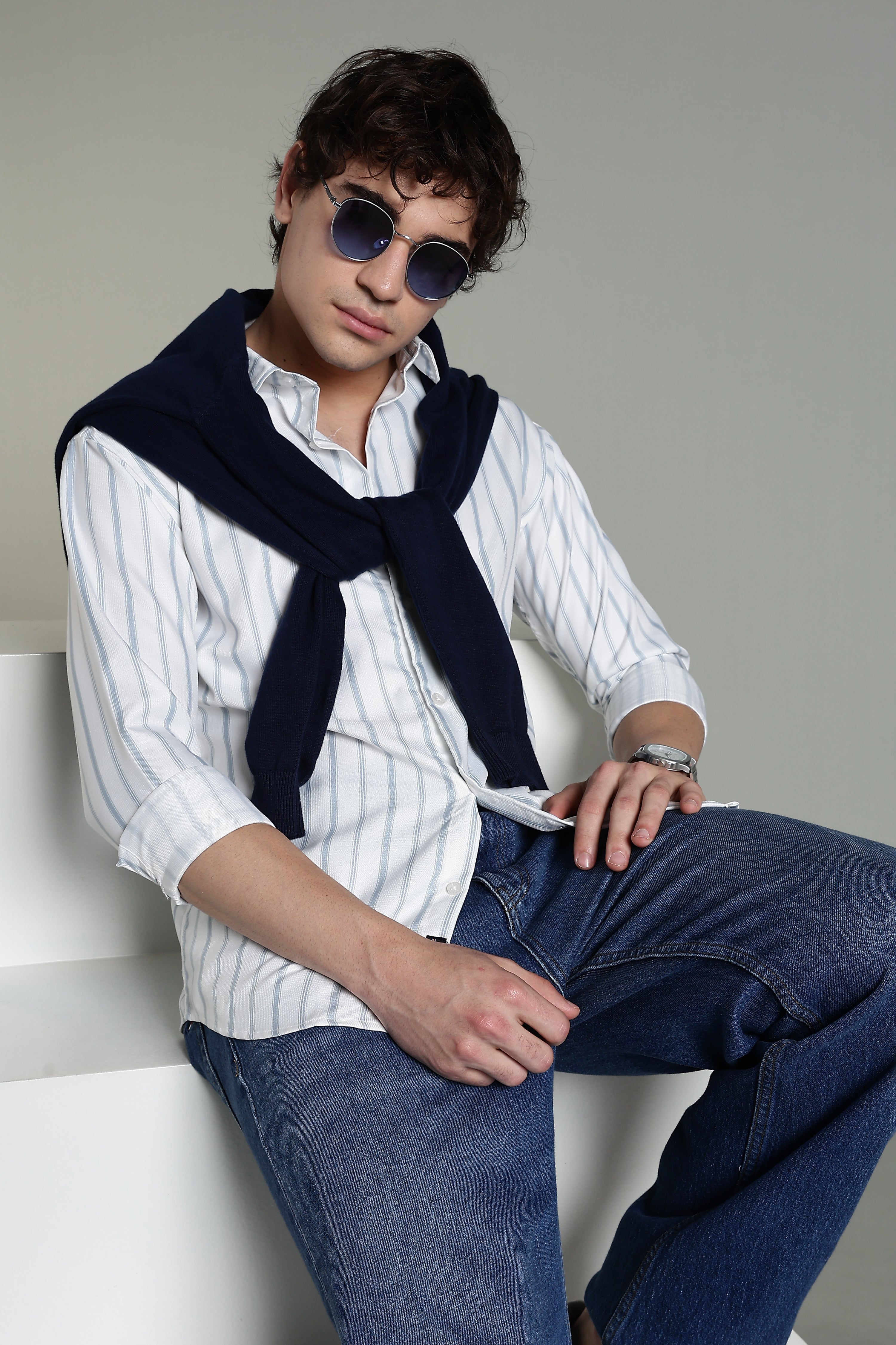 Men Verta White Striped Shirt
