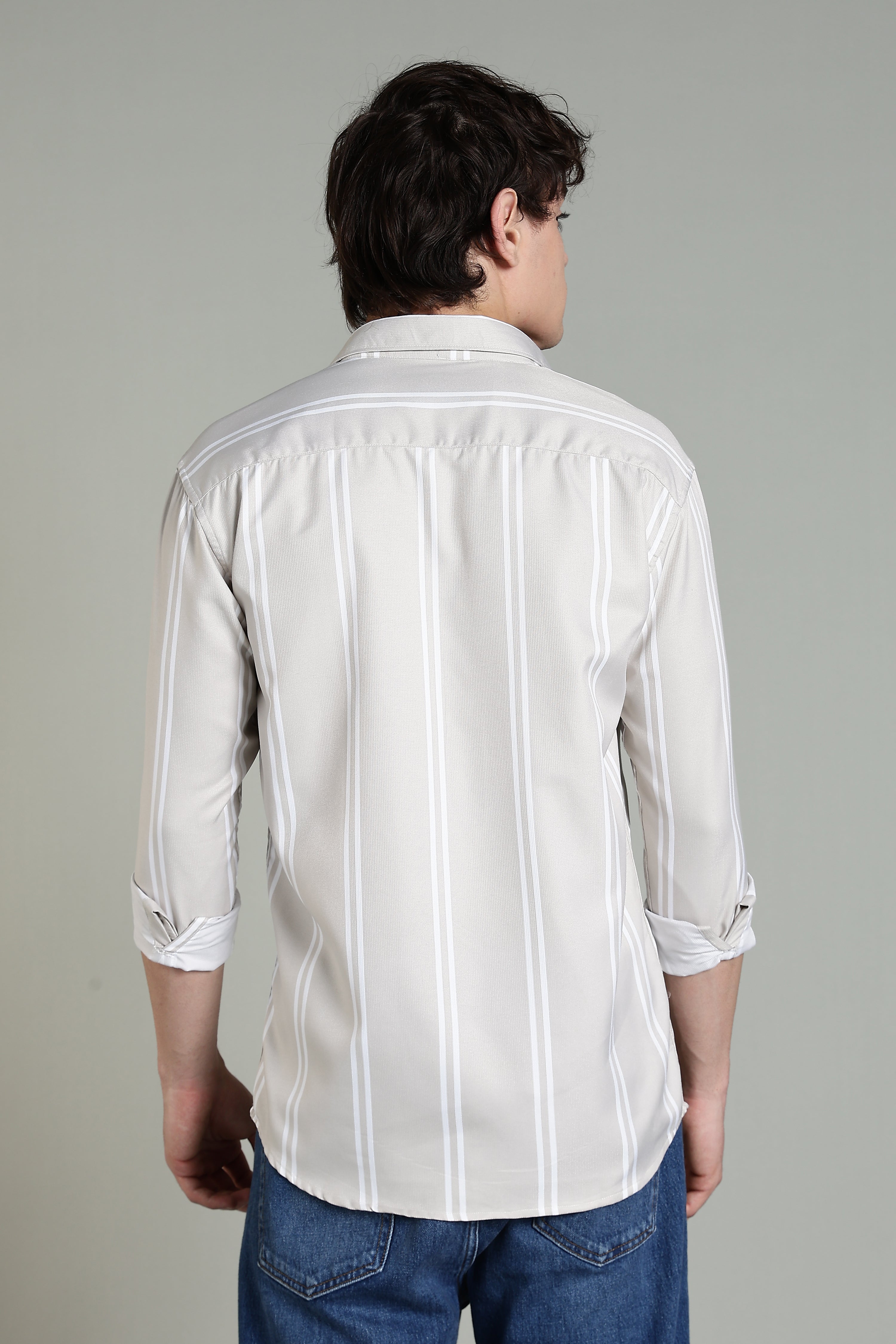 Men Stran Beige Striped Shirt