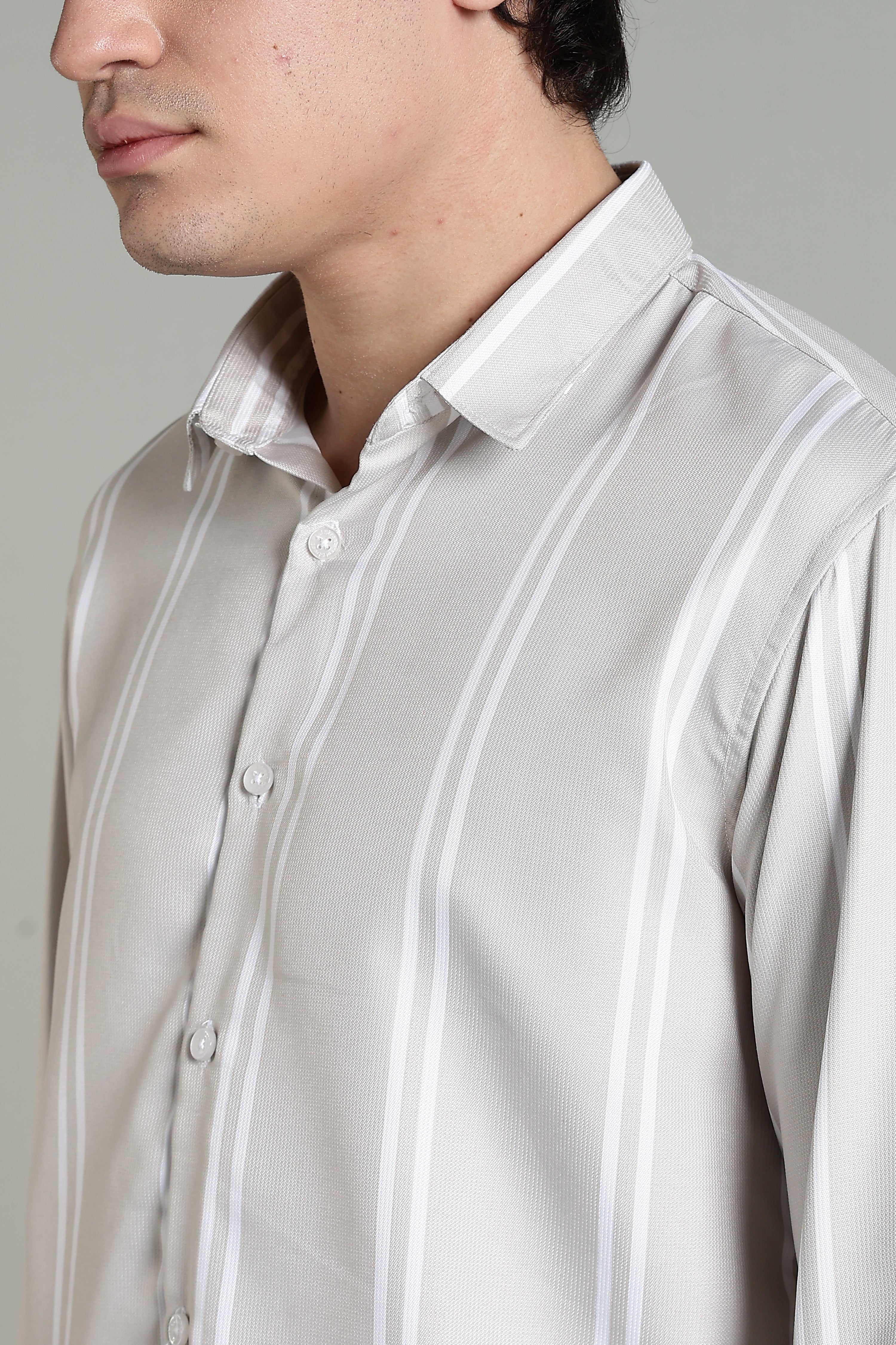Men Stran Beige Striped Shirt