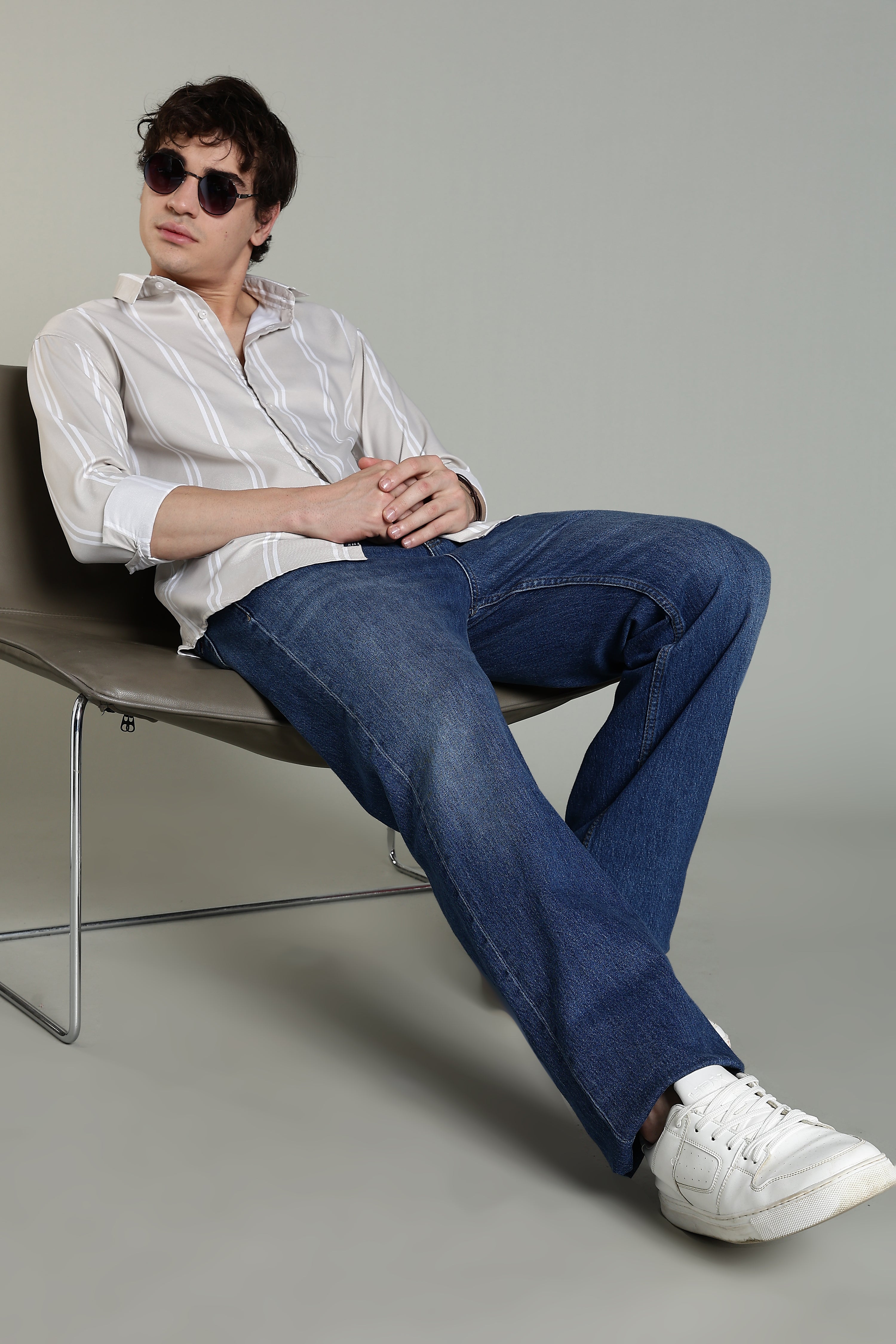 Men Stran Beige Striped Shirt