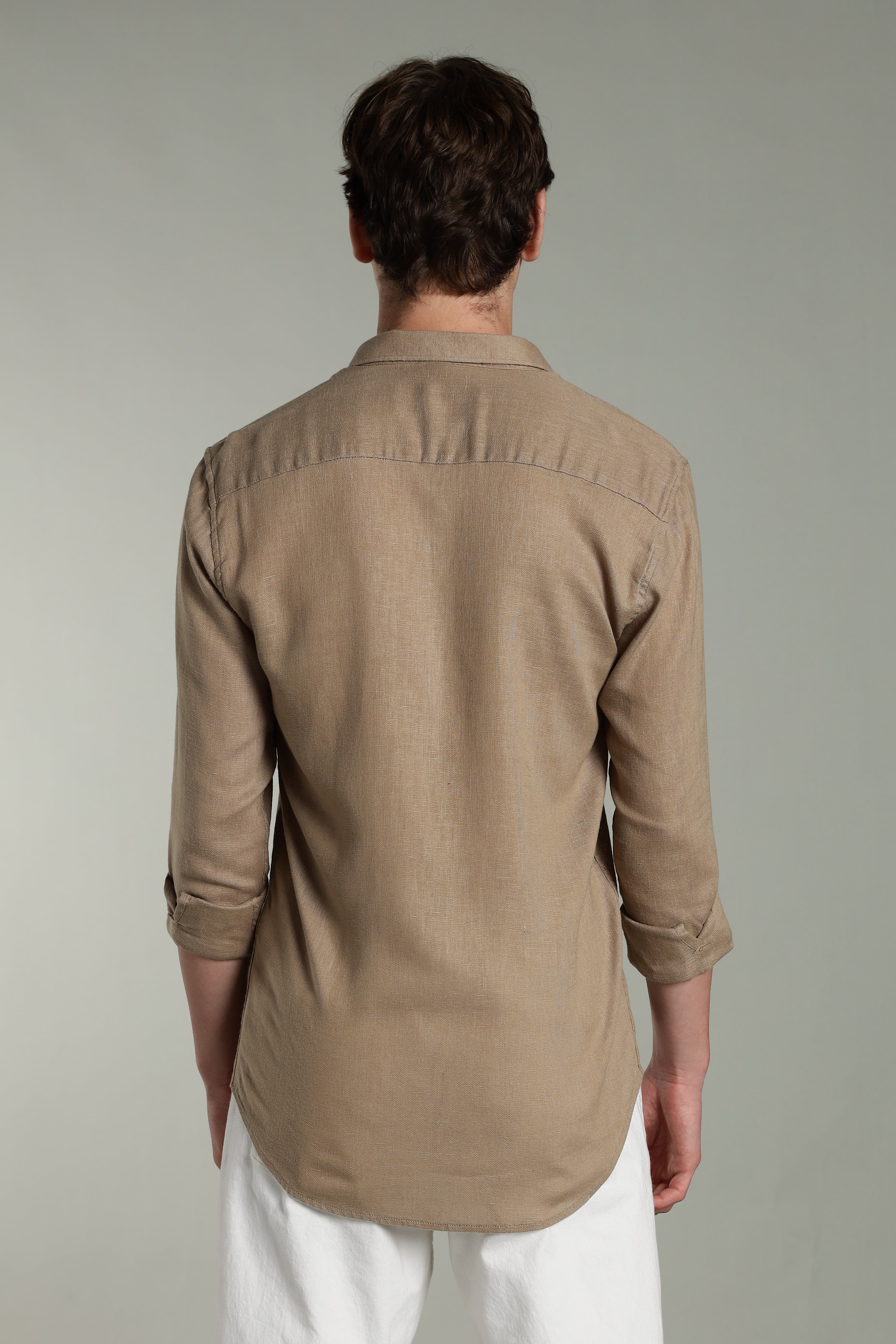 Men Star Linen Brown Solid Shirt