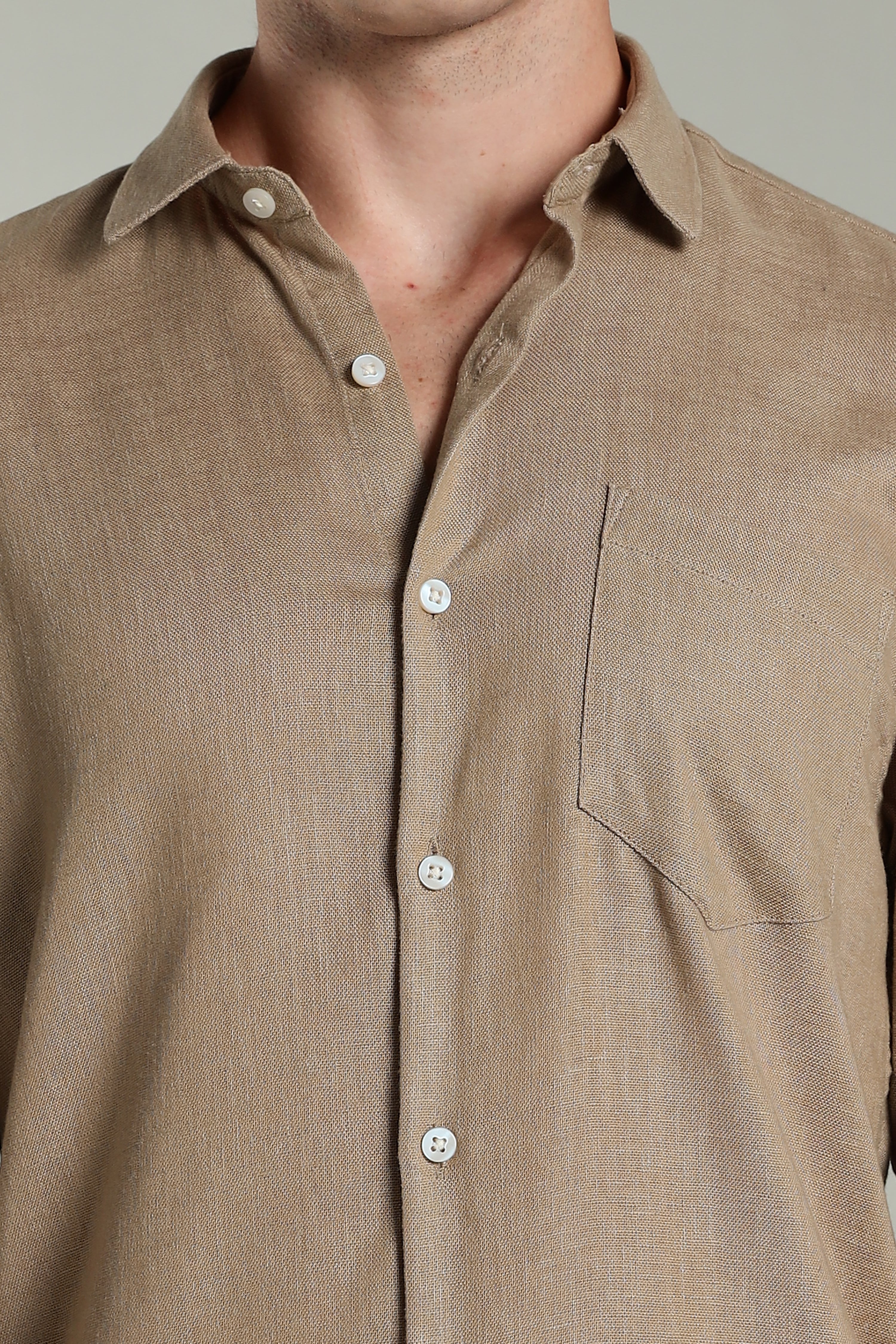 Men Star Linen Brown Solid Shirt