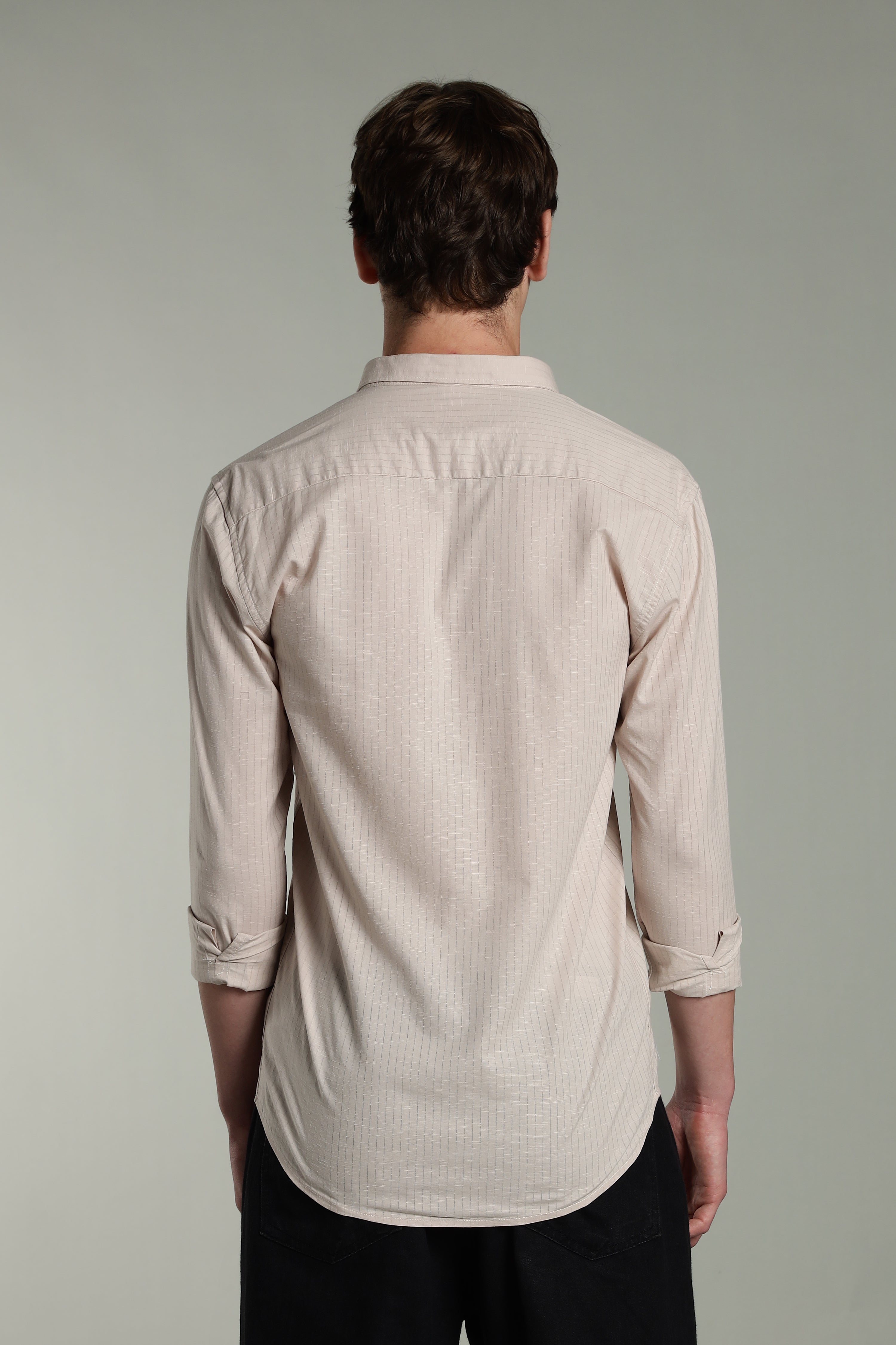 Men Linen Pin Striped Beige Shirt