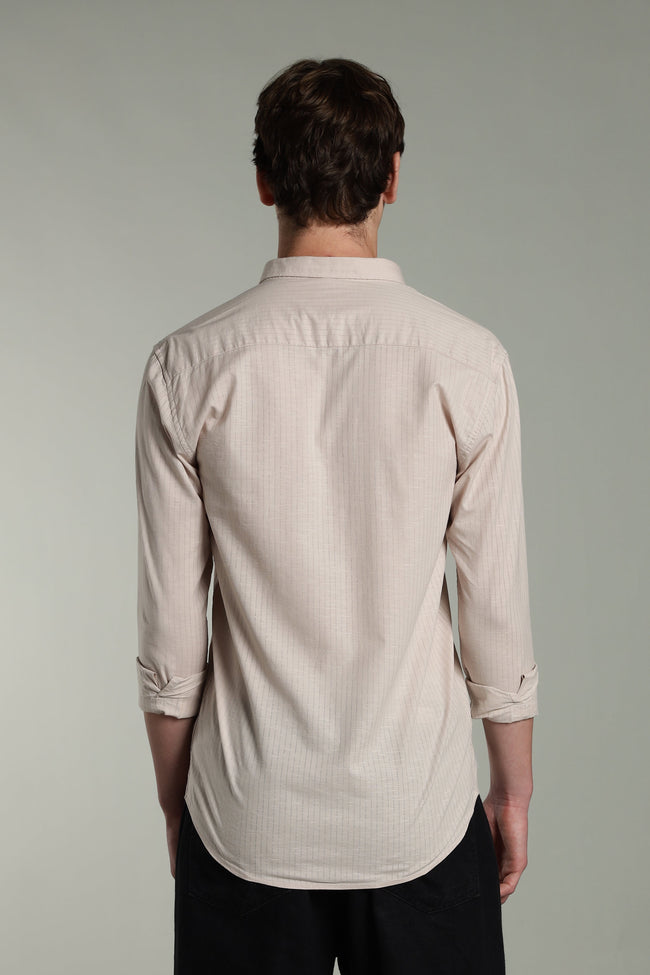 Men Linen Pin Striped Beige Shirt