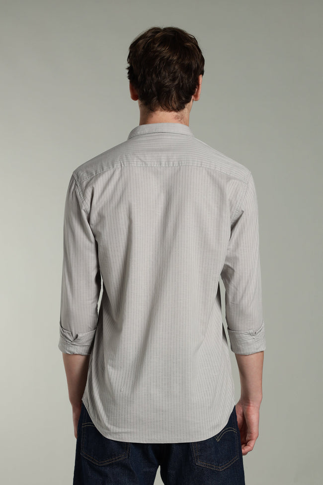 Men Linen Pin Striped Grey Shirt