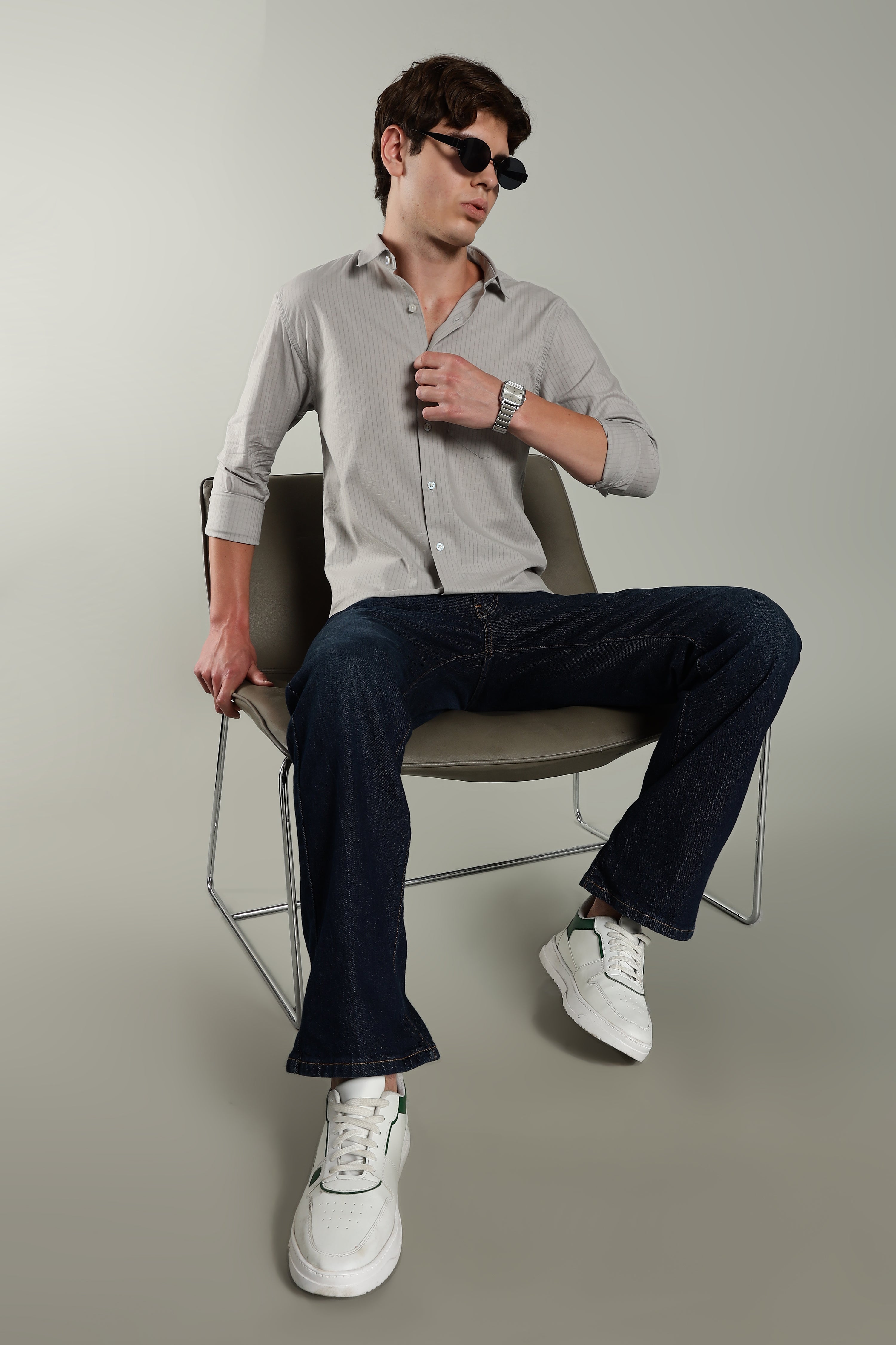 Men Linen Pin Striped Pink Shirt