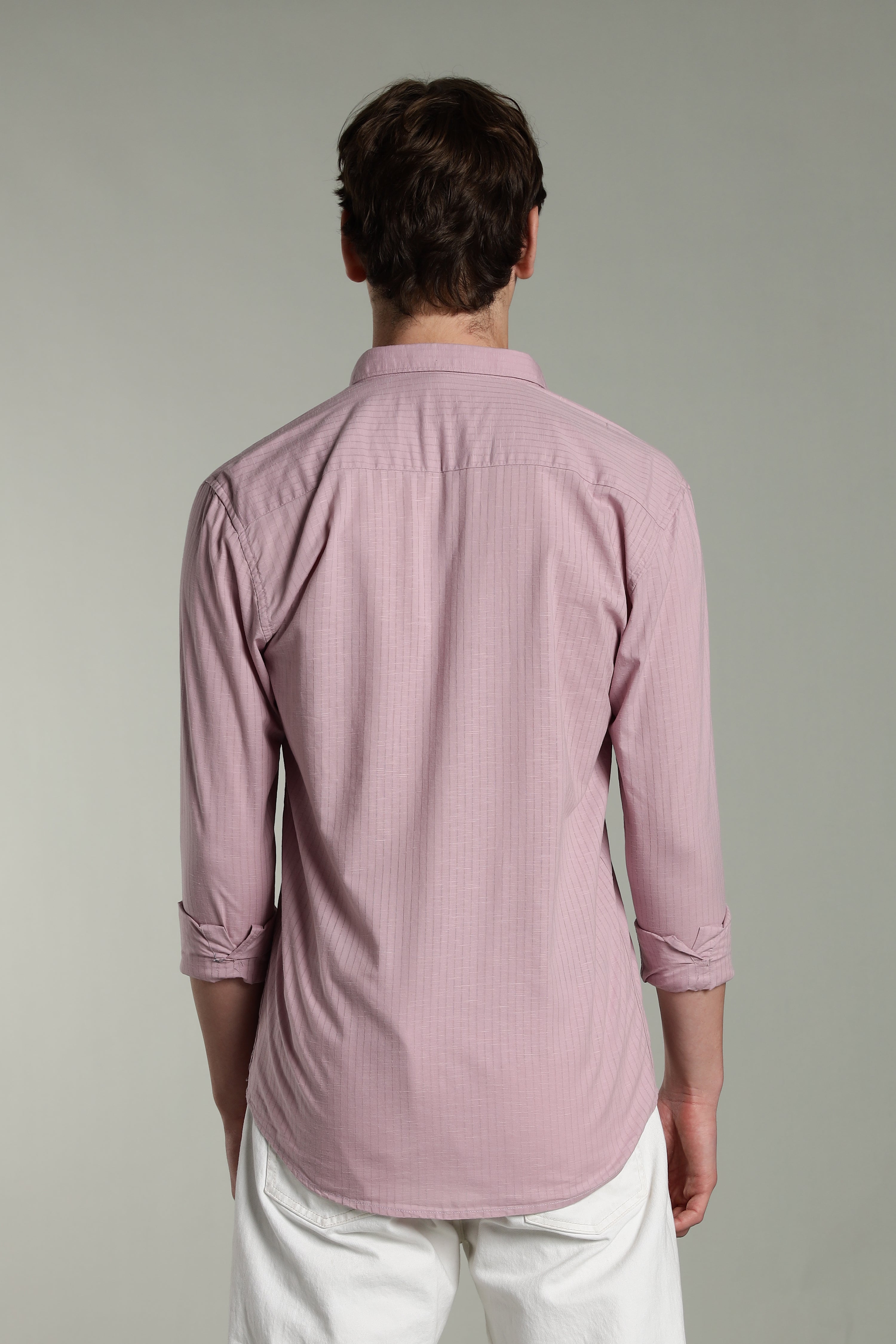 Men Linen Pin Striped Pink Shirt