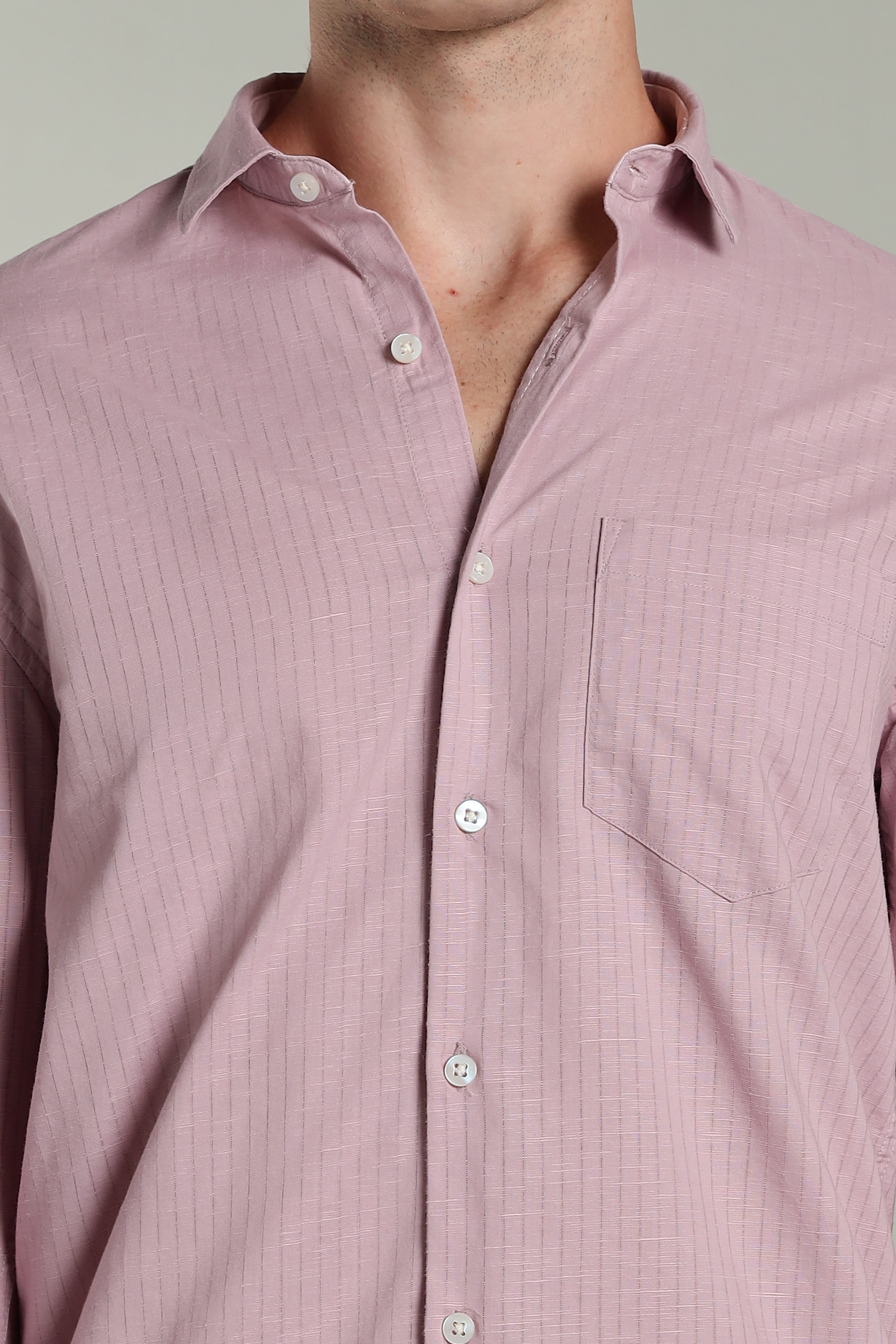 Men Linen Pin Striped Pink Shirt