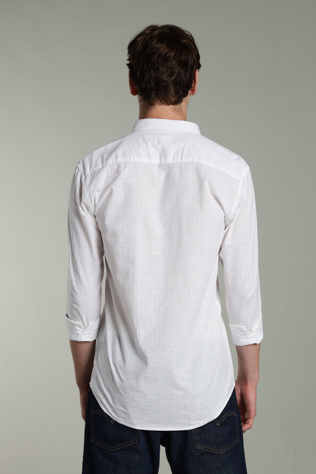 Men Linen Pin Striped White Shirt
