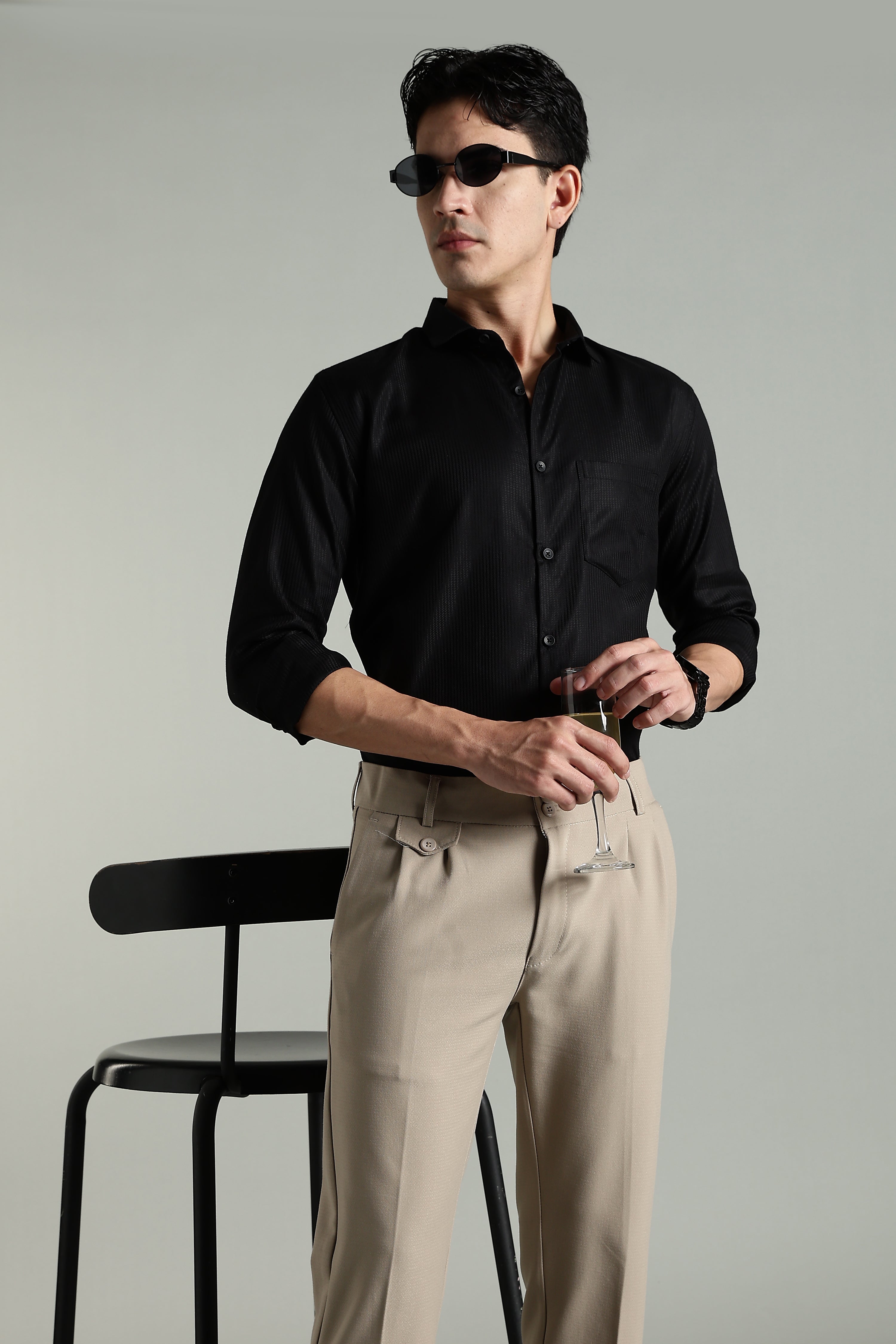 Men Stria Black Solid Shirt