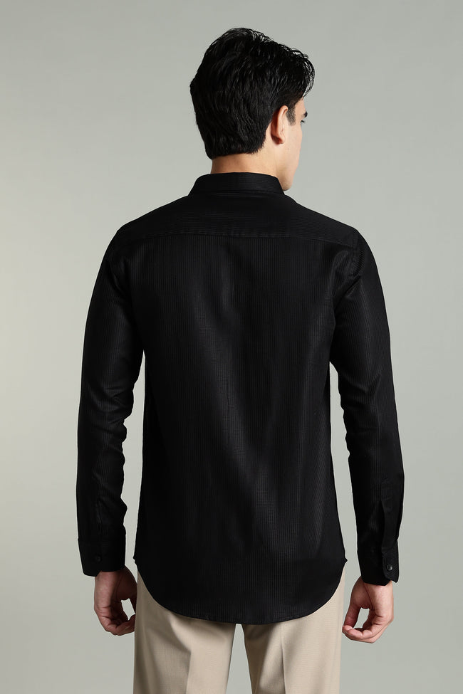 Men Stria Black Solid Shirt