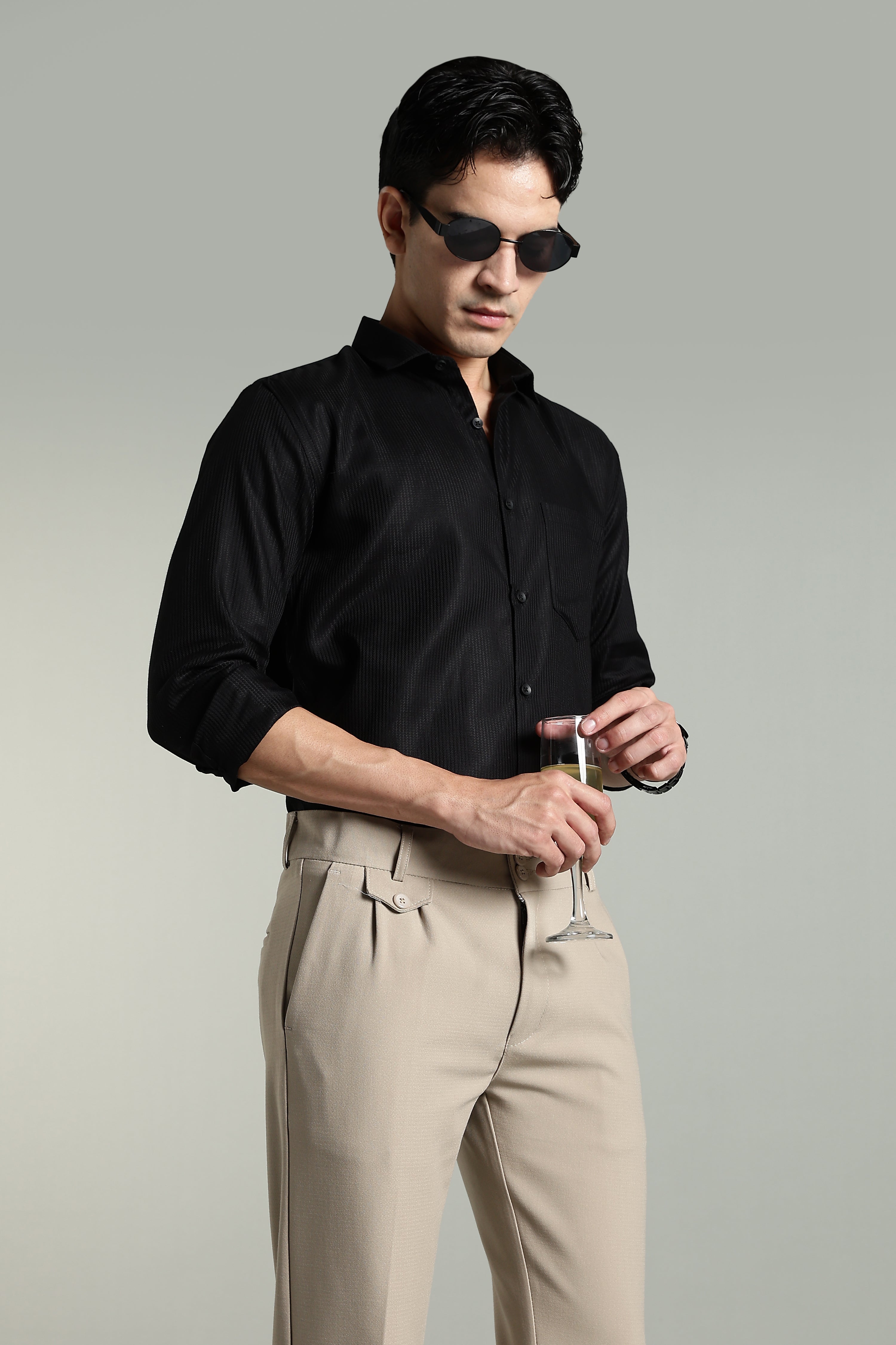 Men Stria Black Solid Shirt