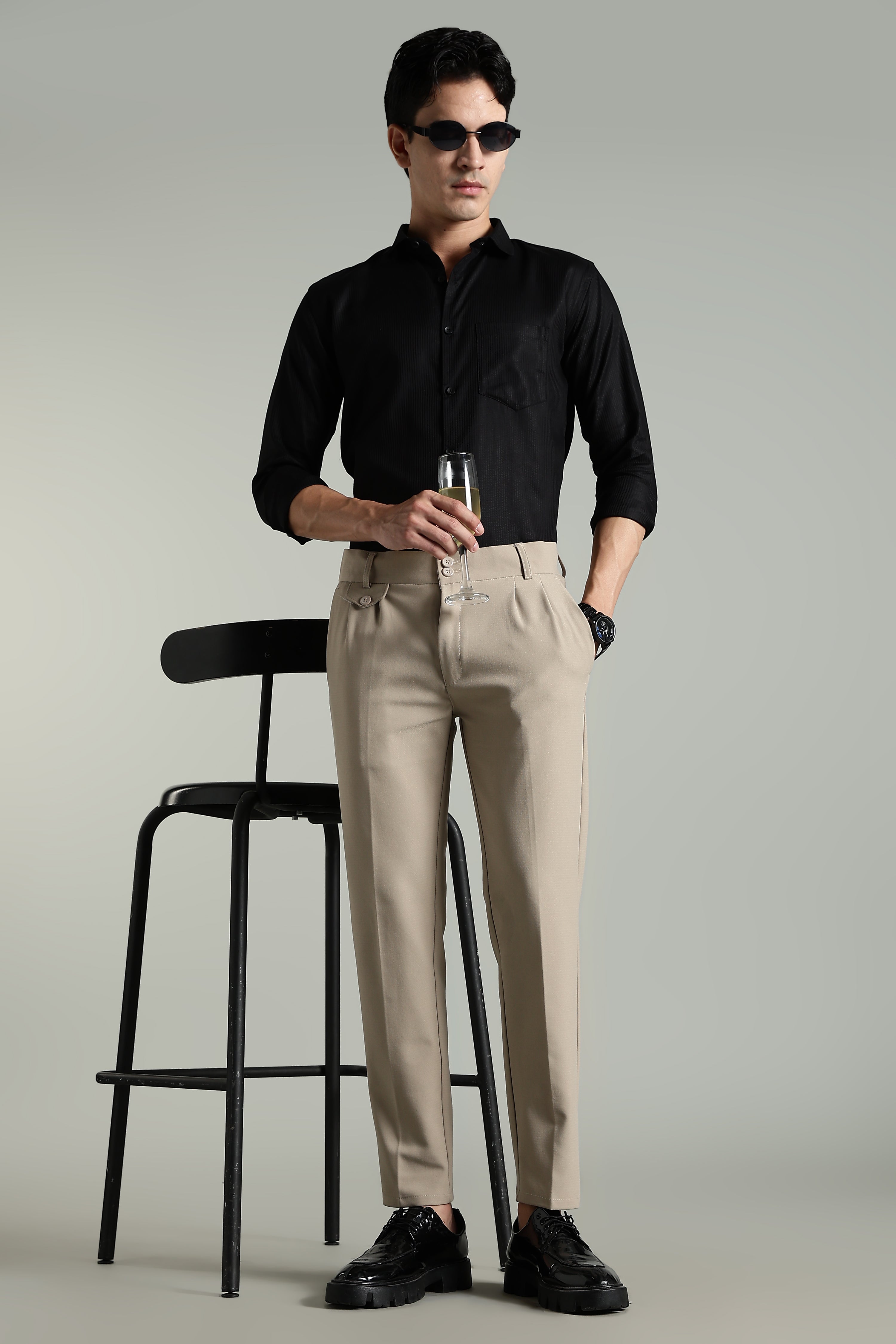 Men Stria Green Solid Shirt