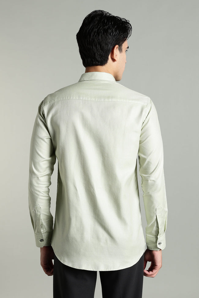 Men Stria Green Solid Shirt