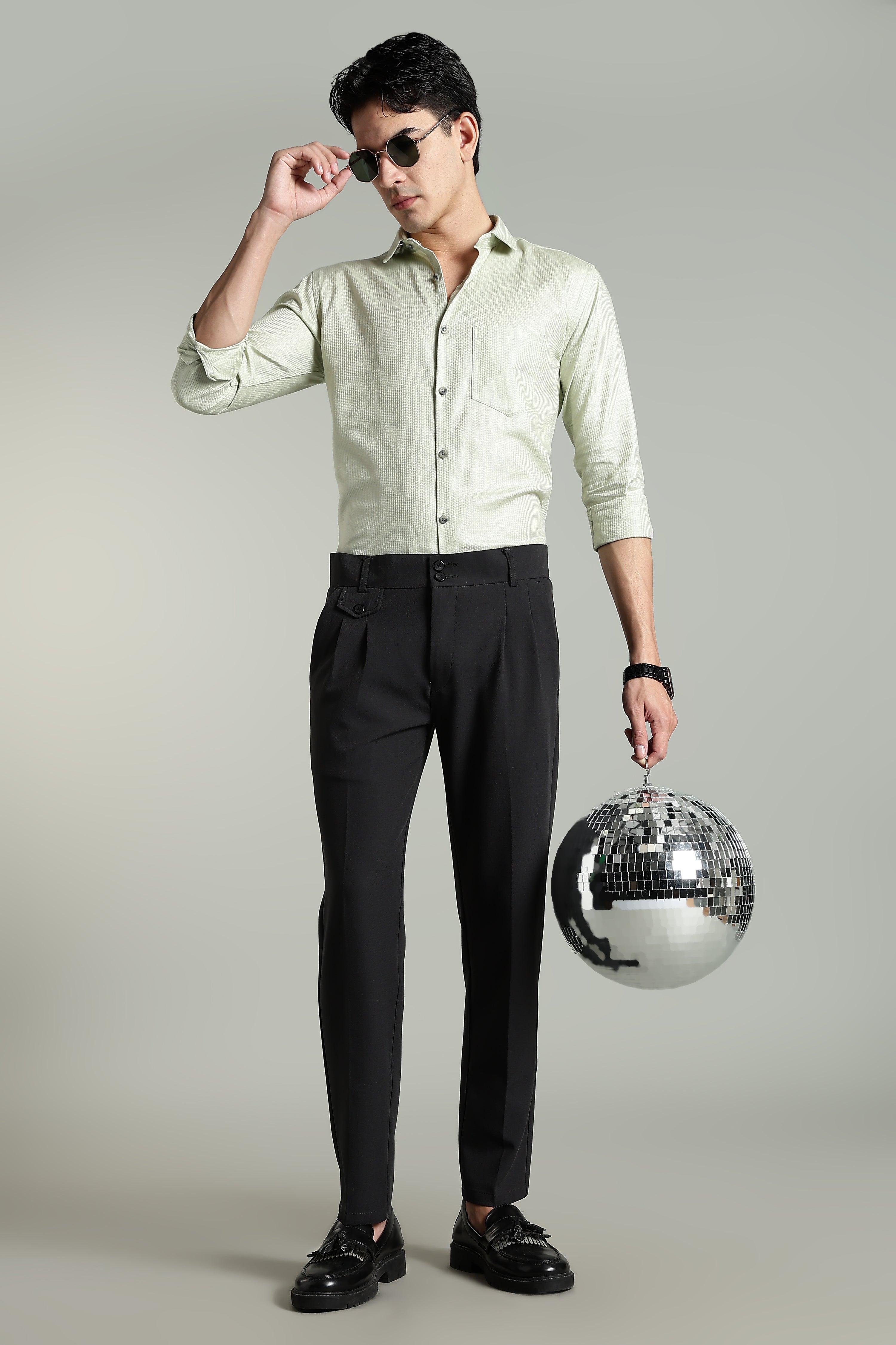 Men Stria Grey Solid Shirt