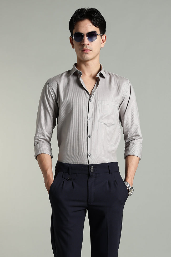 Men Stria Grey Solid Shirt
