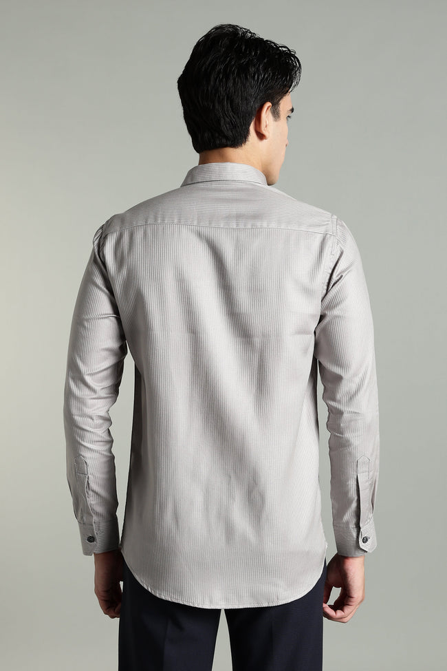 Men Stria Grey Solid Shirt
