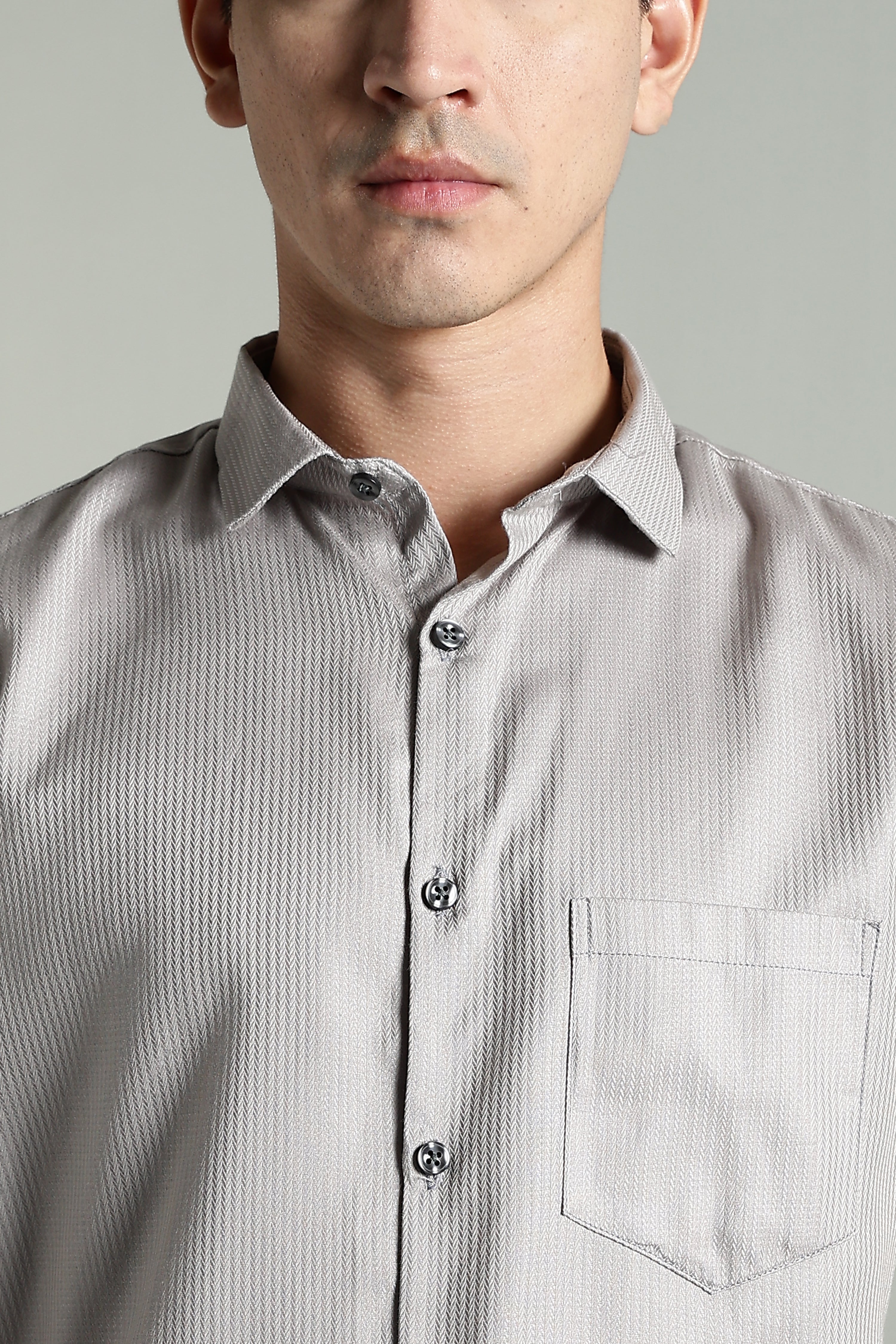 Men Stria Grey Solid Shirt