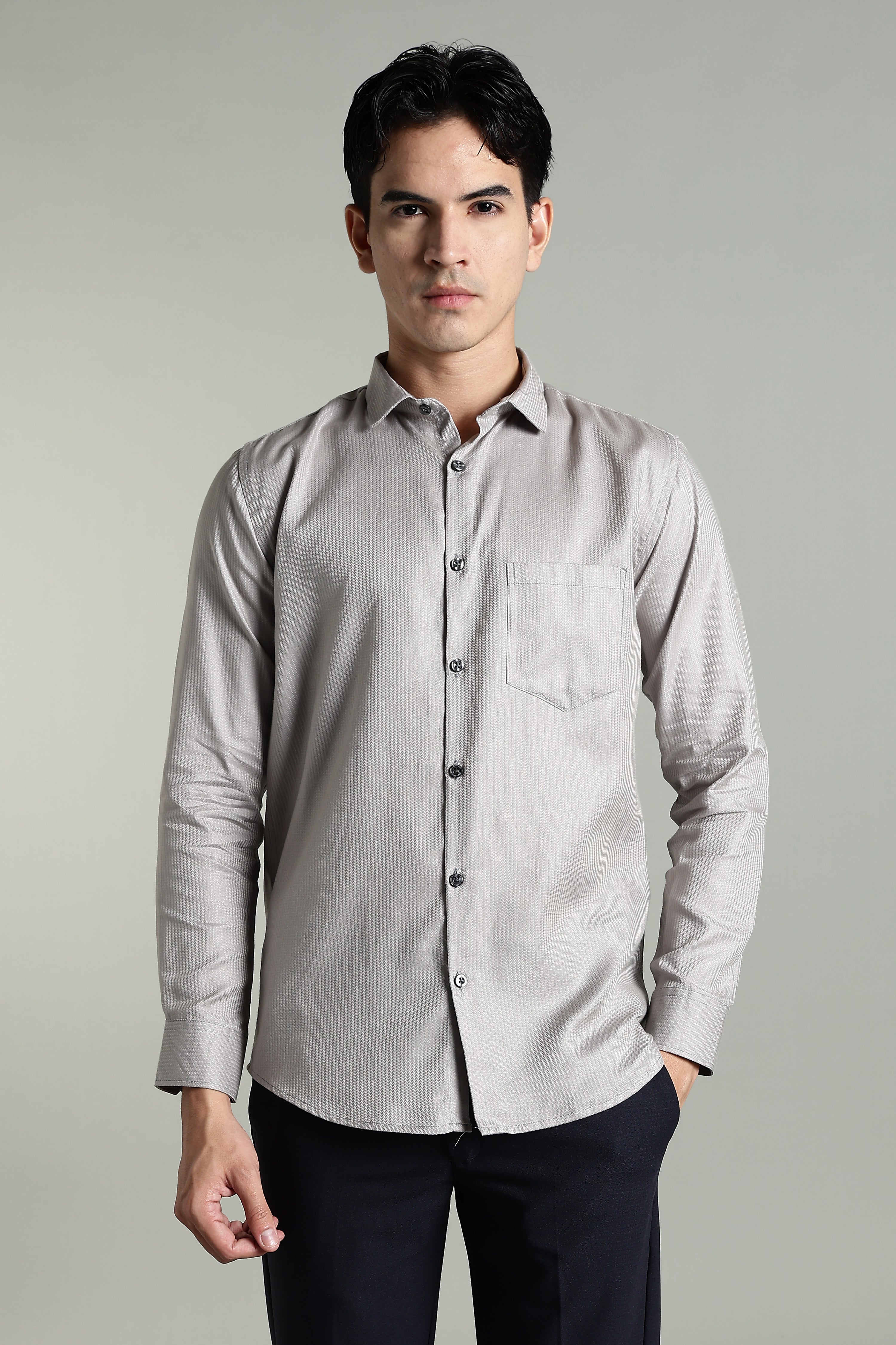 Men Stria Grey Solid Shirt
