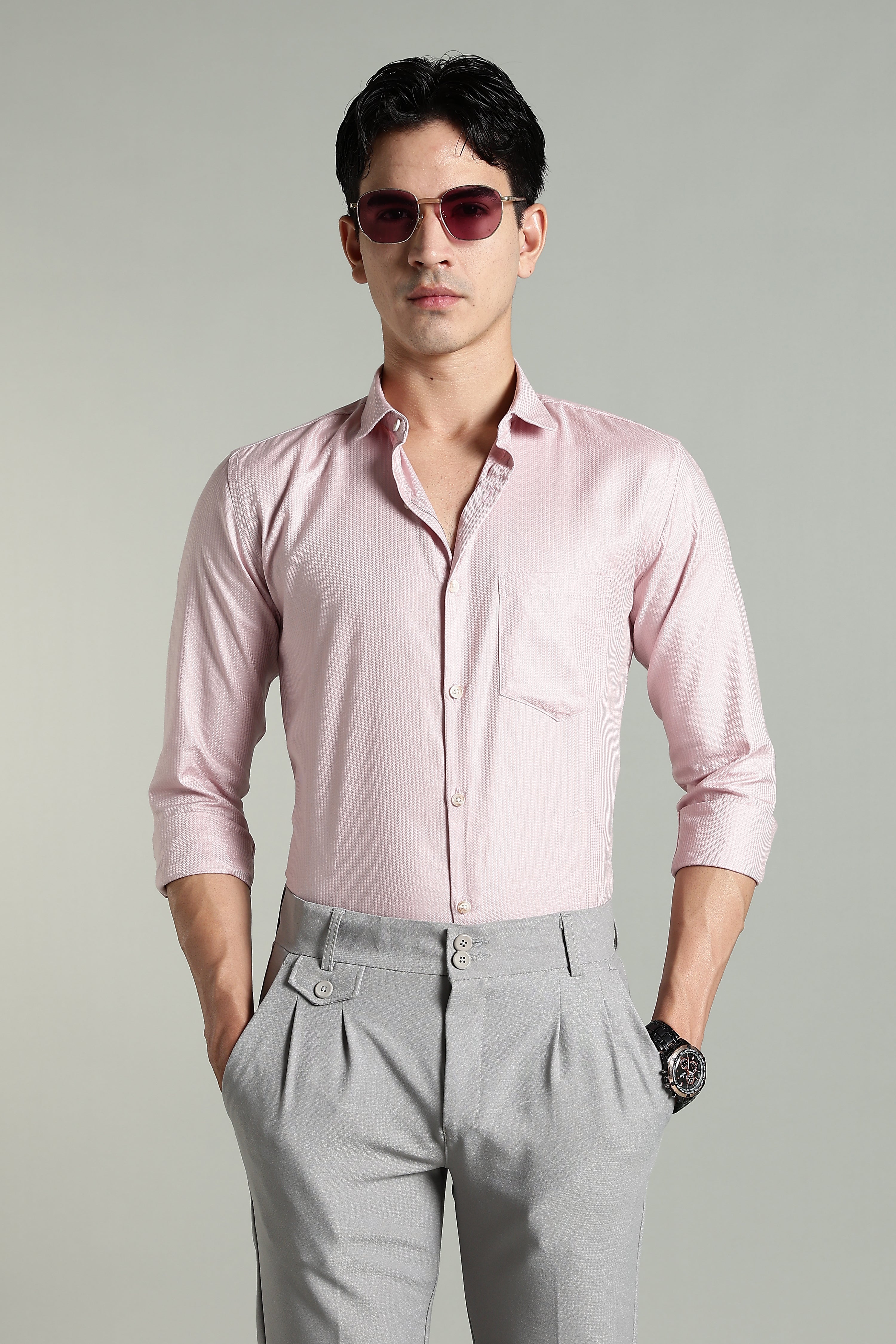 Men Stria Pink Solid Shirt