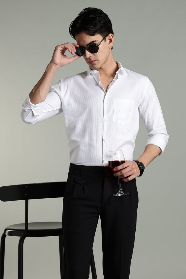 Men Stria White Solid Shirt
