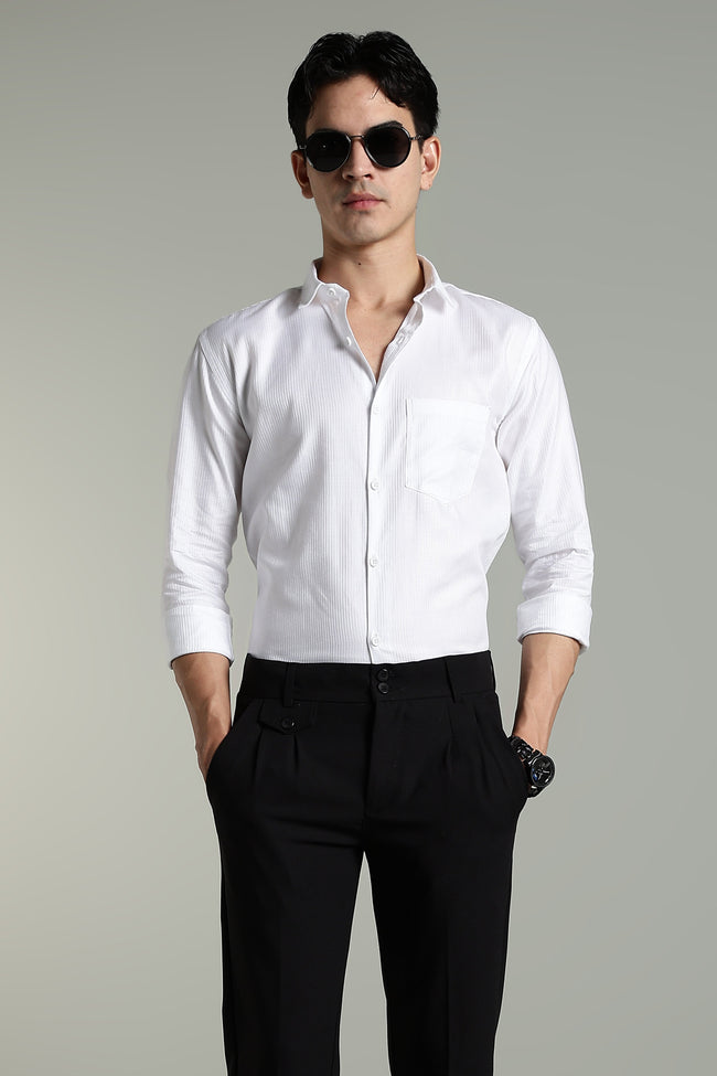 Men Stria White Solid Shirt
