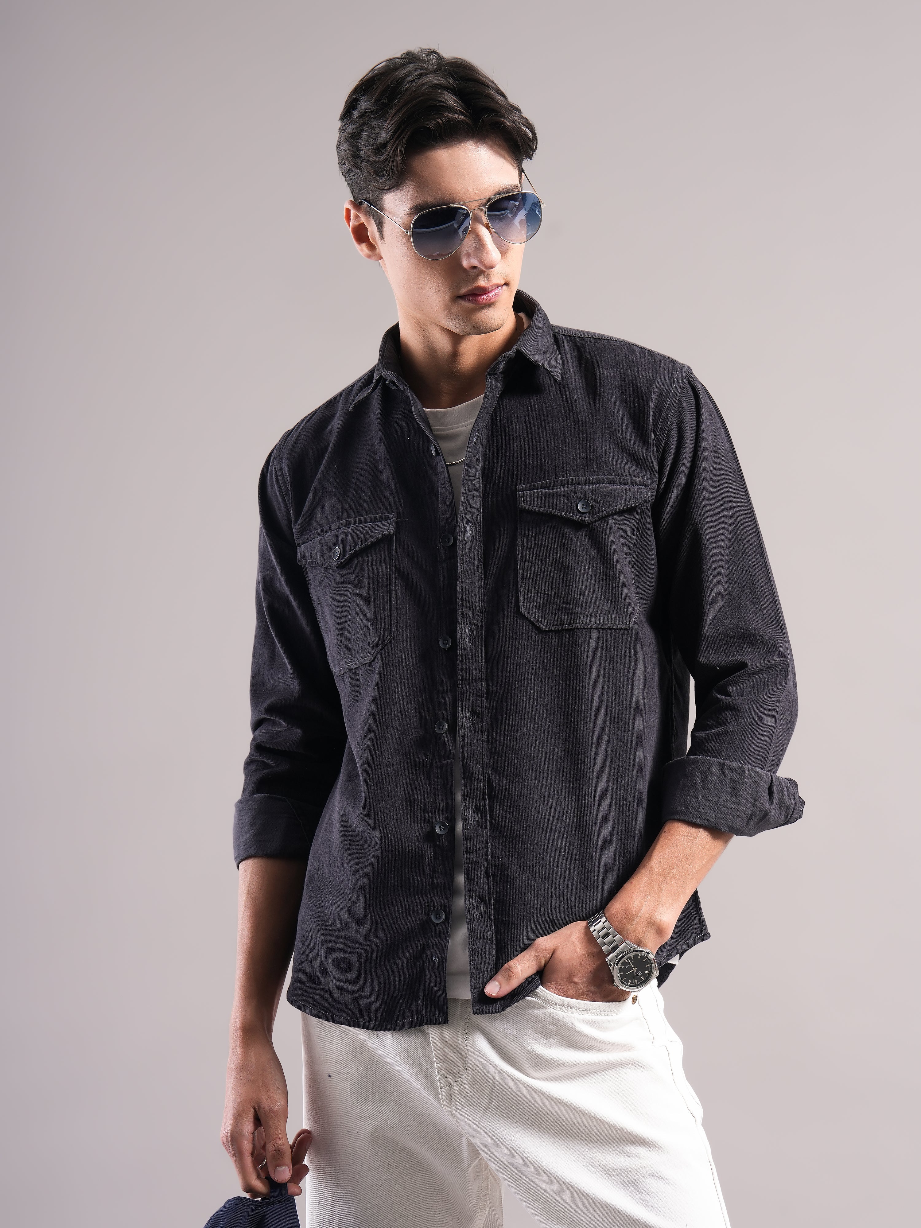 Men Belmor Charoal Corduroy Shirt