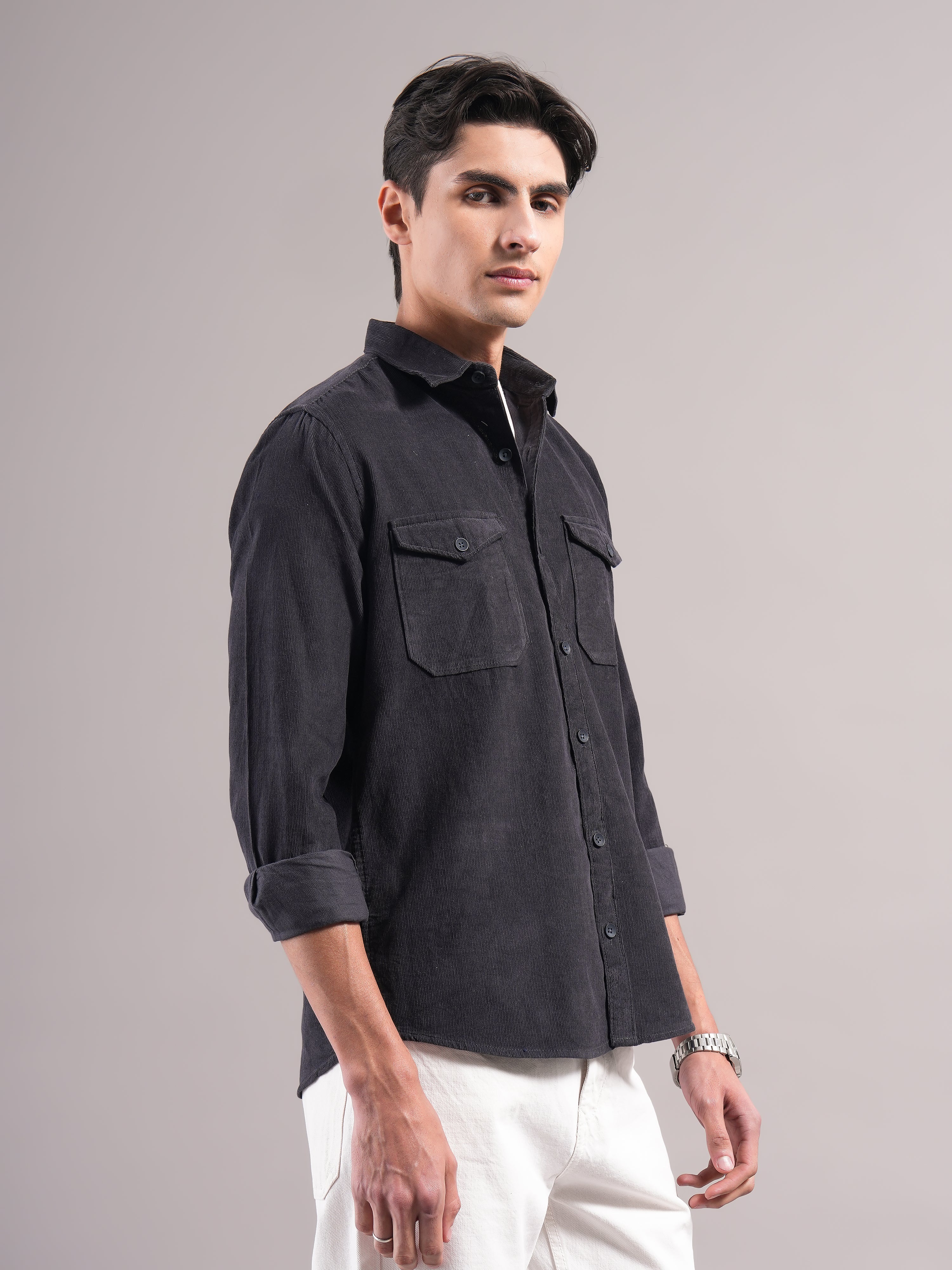 Men Belmor Charoal Corduroy Shirt
