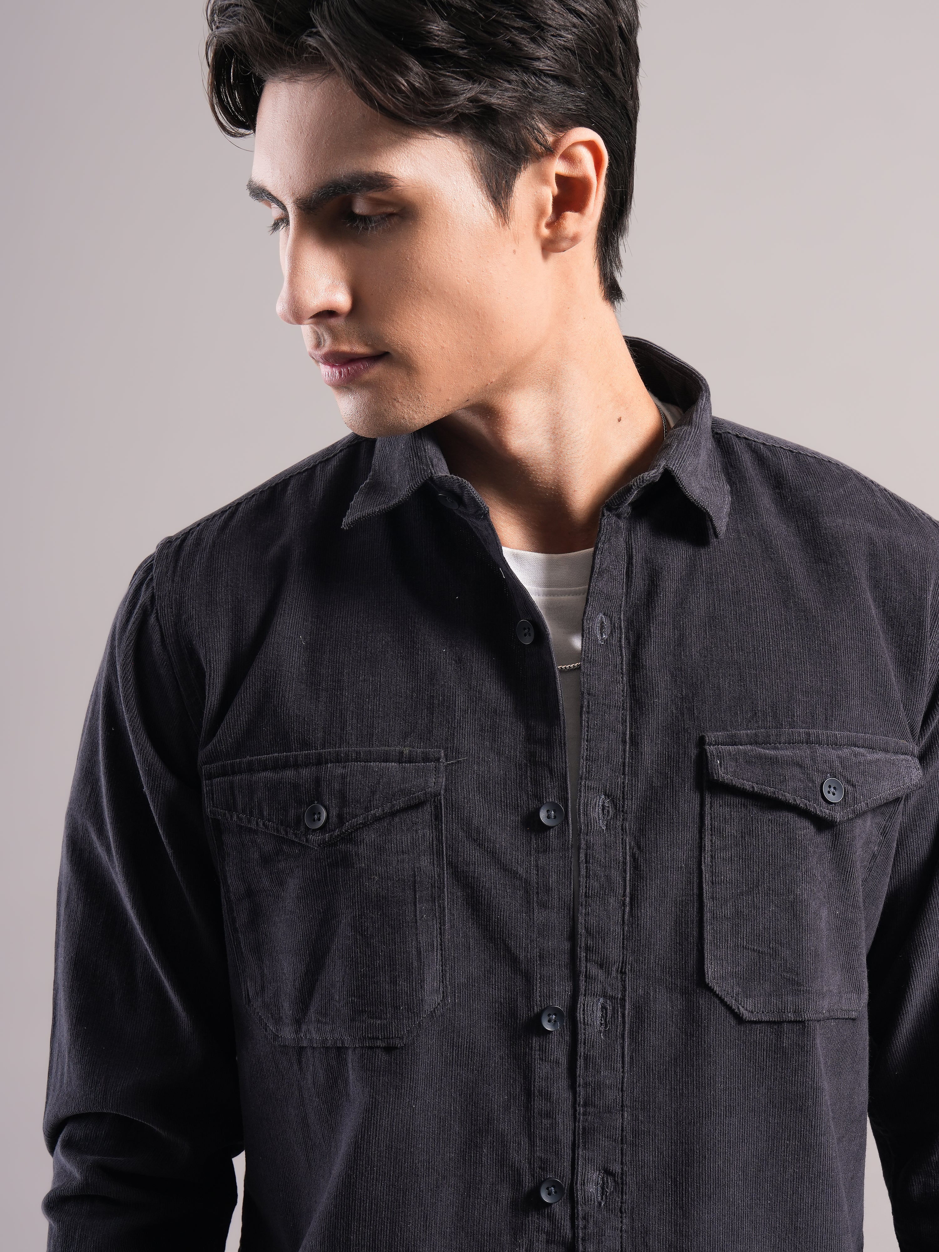 Men Belmor Charoal Corduroy Shirt