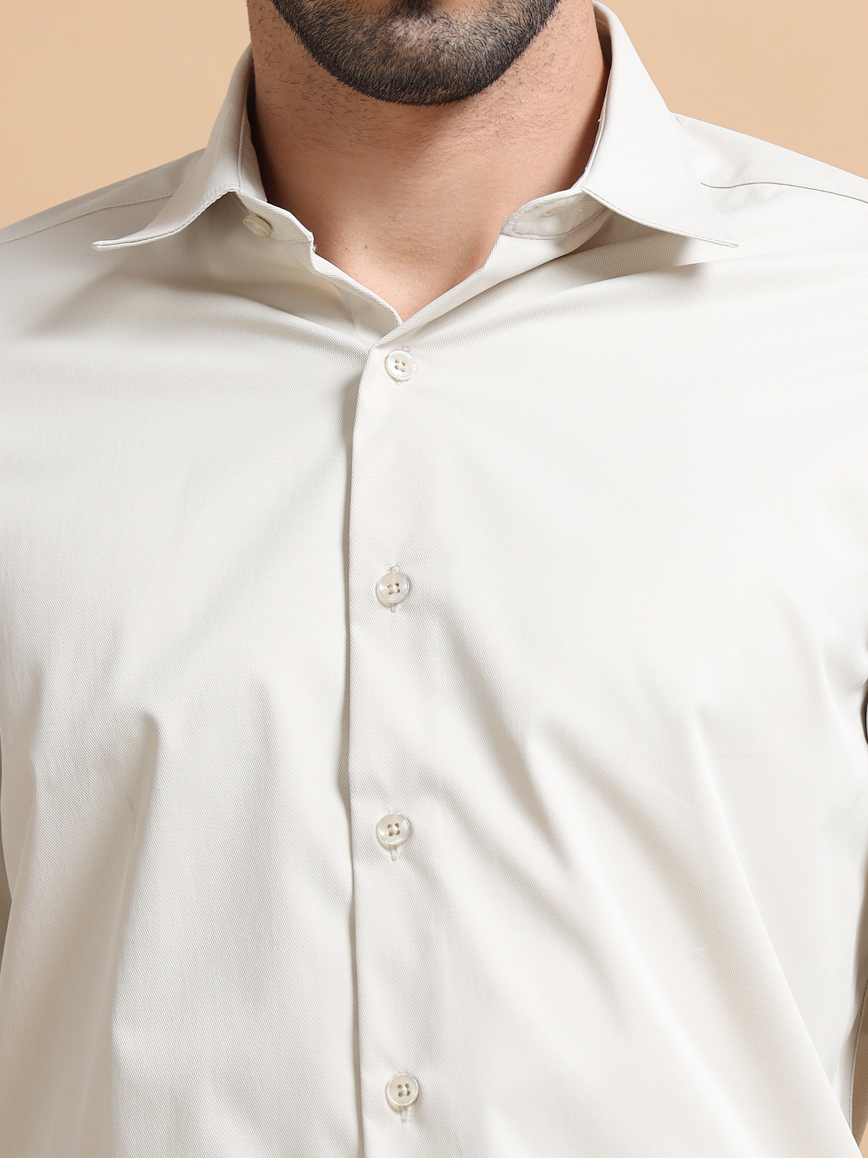 Men Beige Solid Polyester Shirt