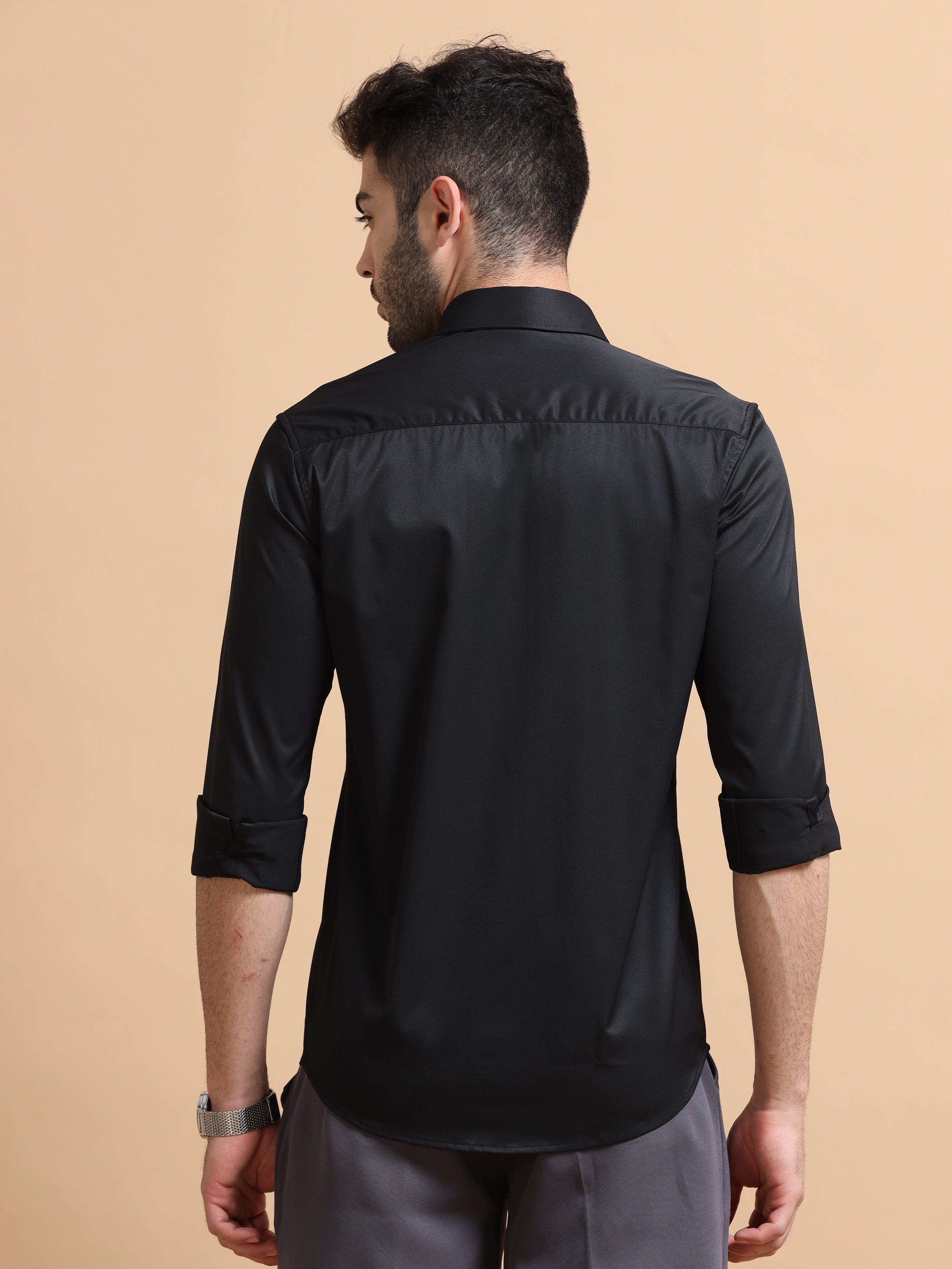 Men Black Solid Polyester Shirt