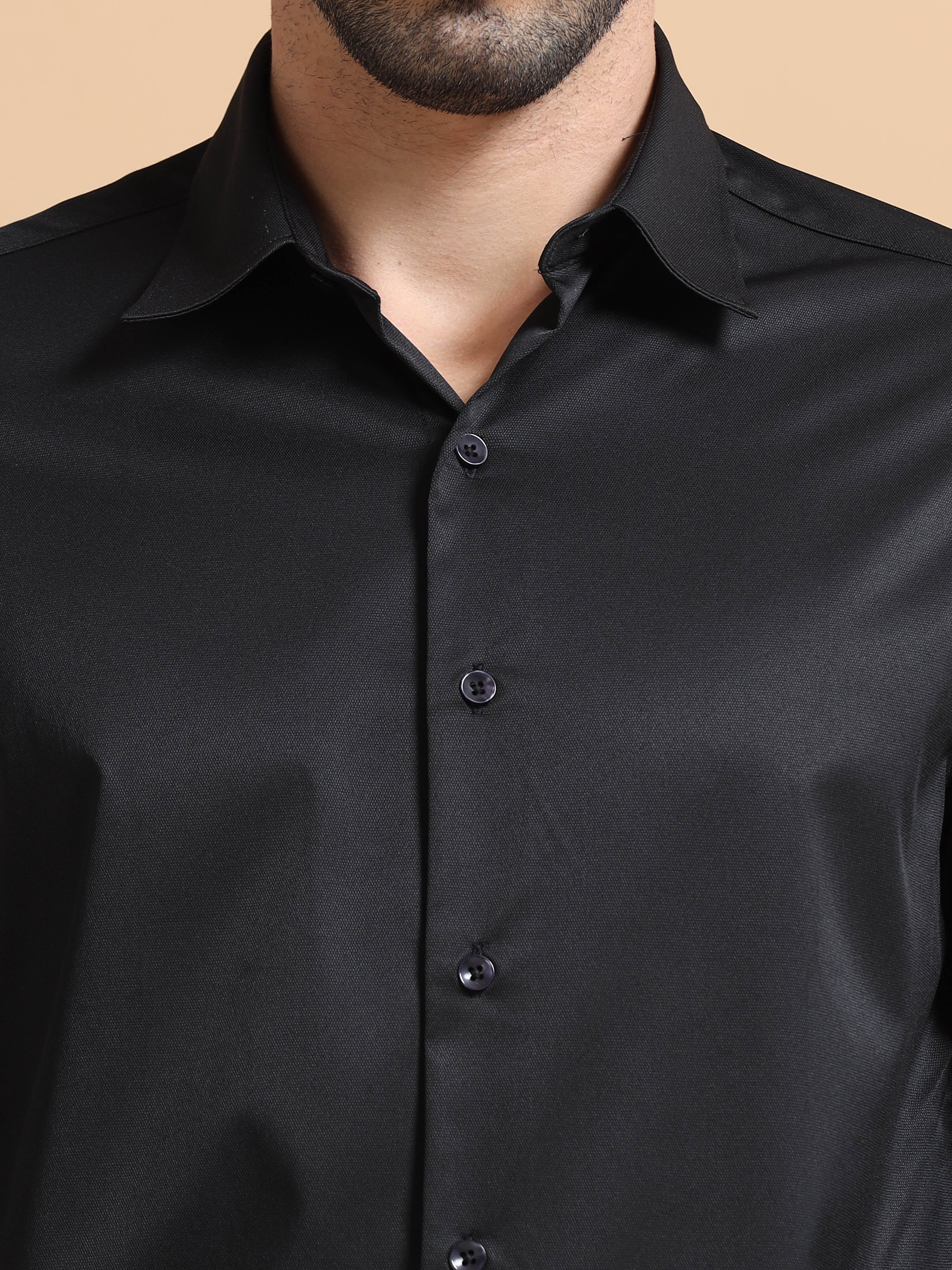 Men Black Solid Polyester Shirt