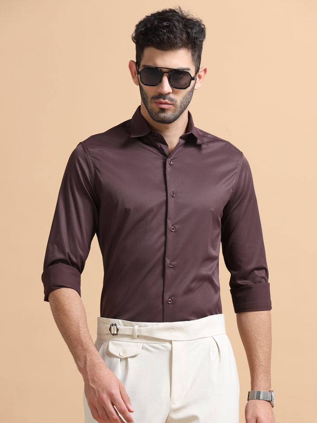 Men Purple Solid Polyester Shirt