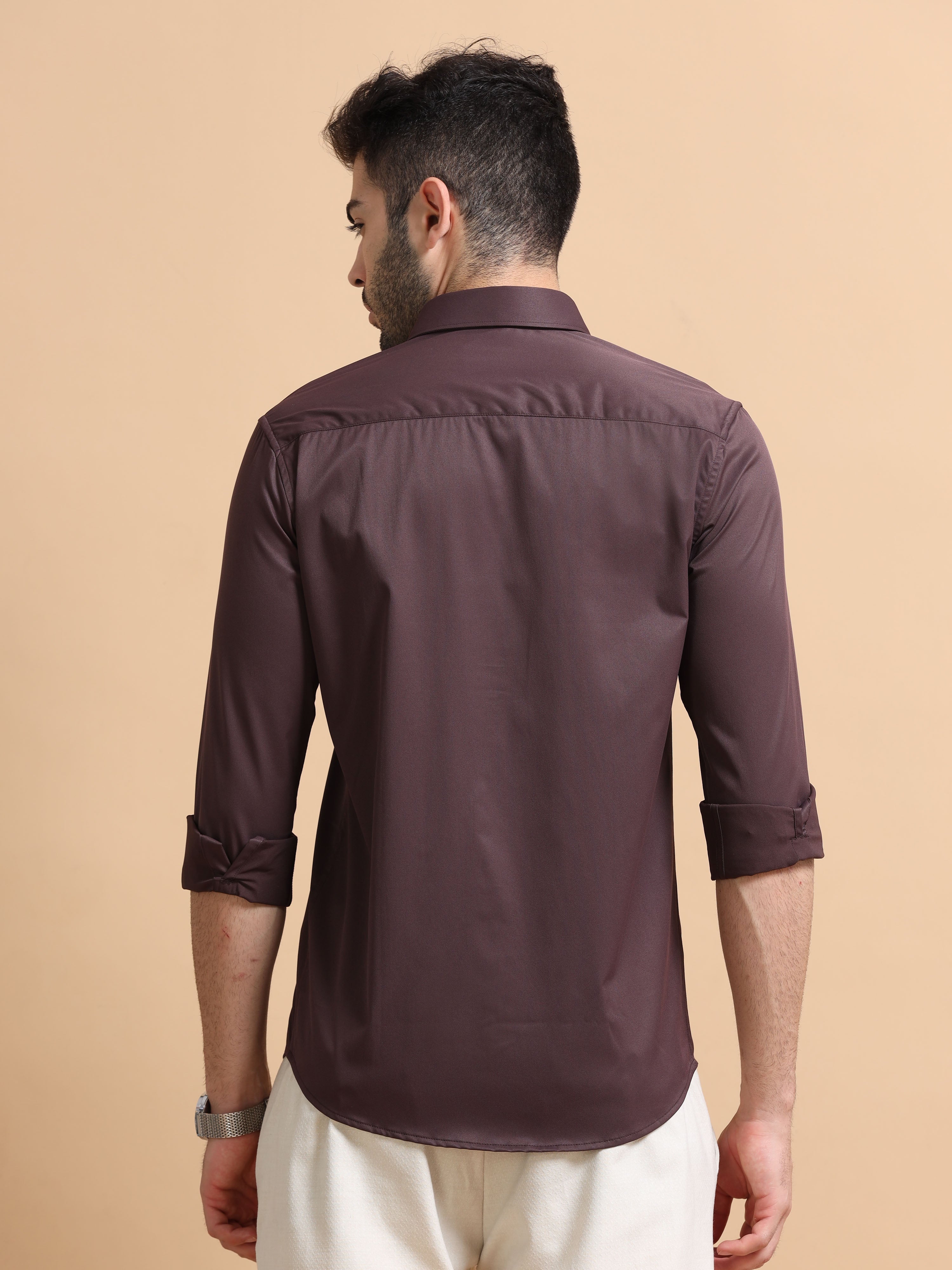 Men Purple Solid Polyester Shirt