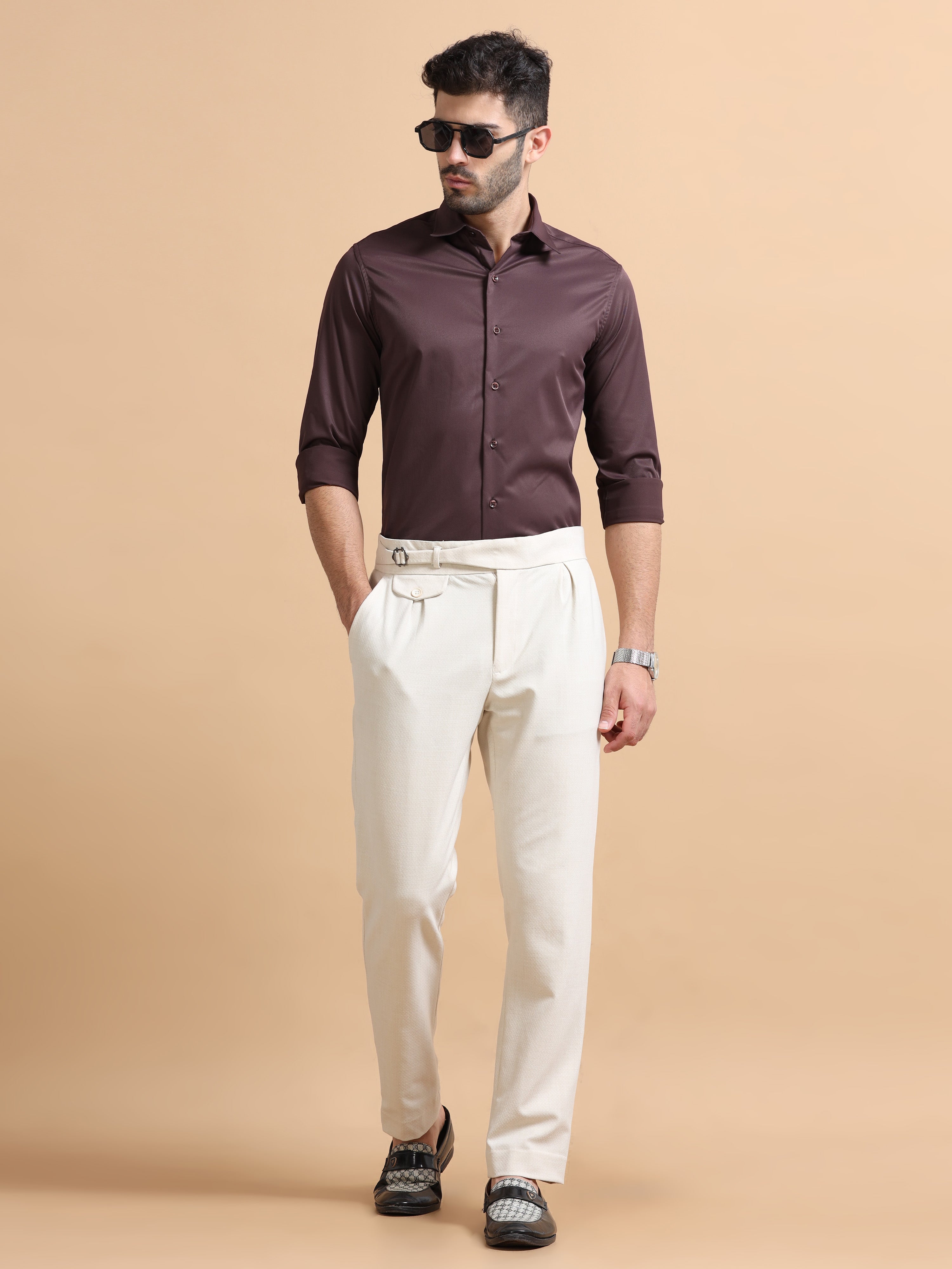 Men Purple Solid Polyester Shirt