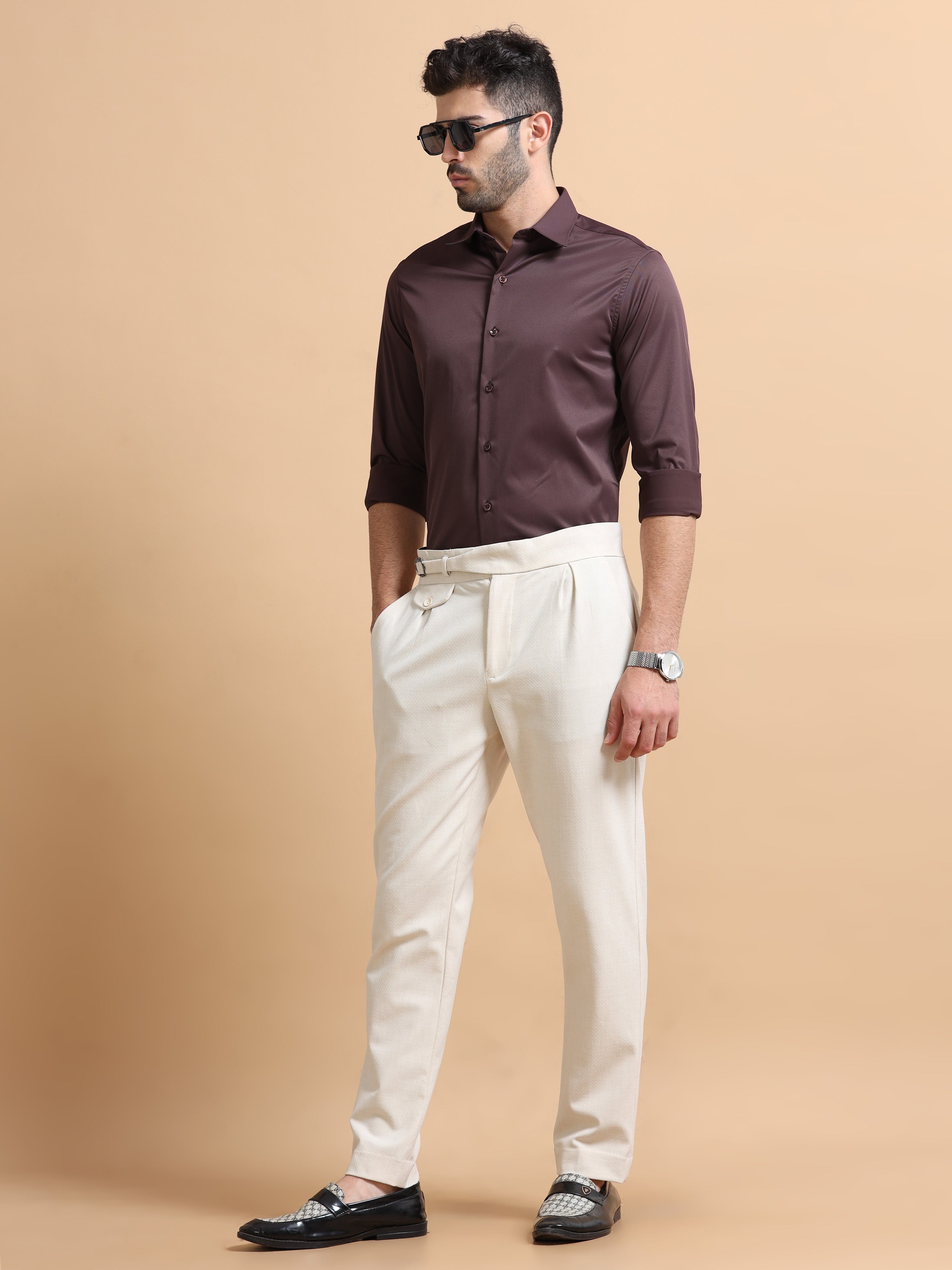 Men Purple Solid Polyester Shirt